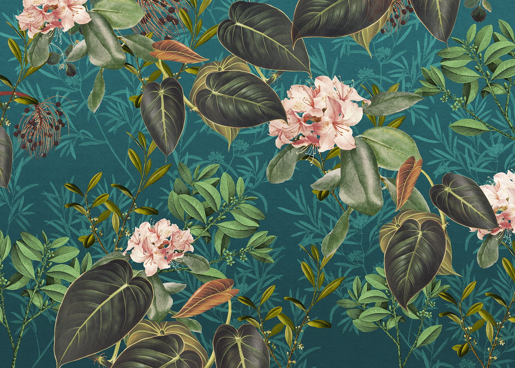 X7-1039 11 ft.-5 in. x 8 ft.-2 in. Teal Tropic Wall Mural