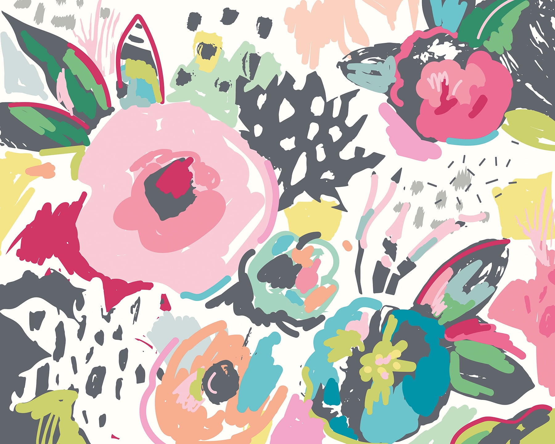 9 ft.-10 in. x 7 ft.-10 in. Vibrant Abstract Floral Wall Mural