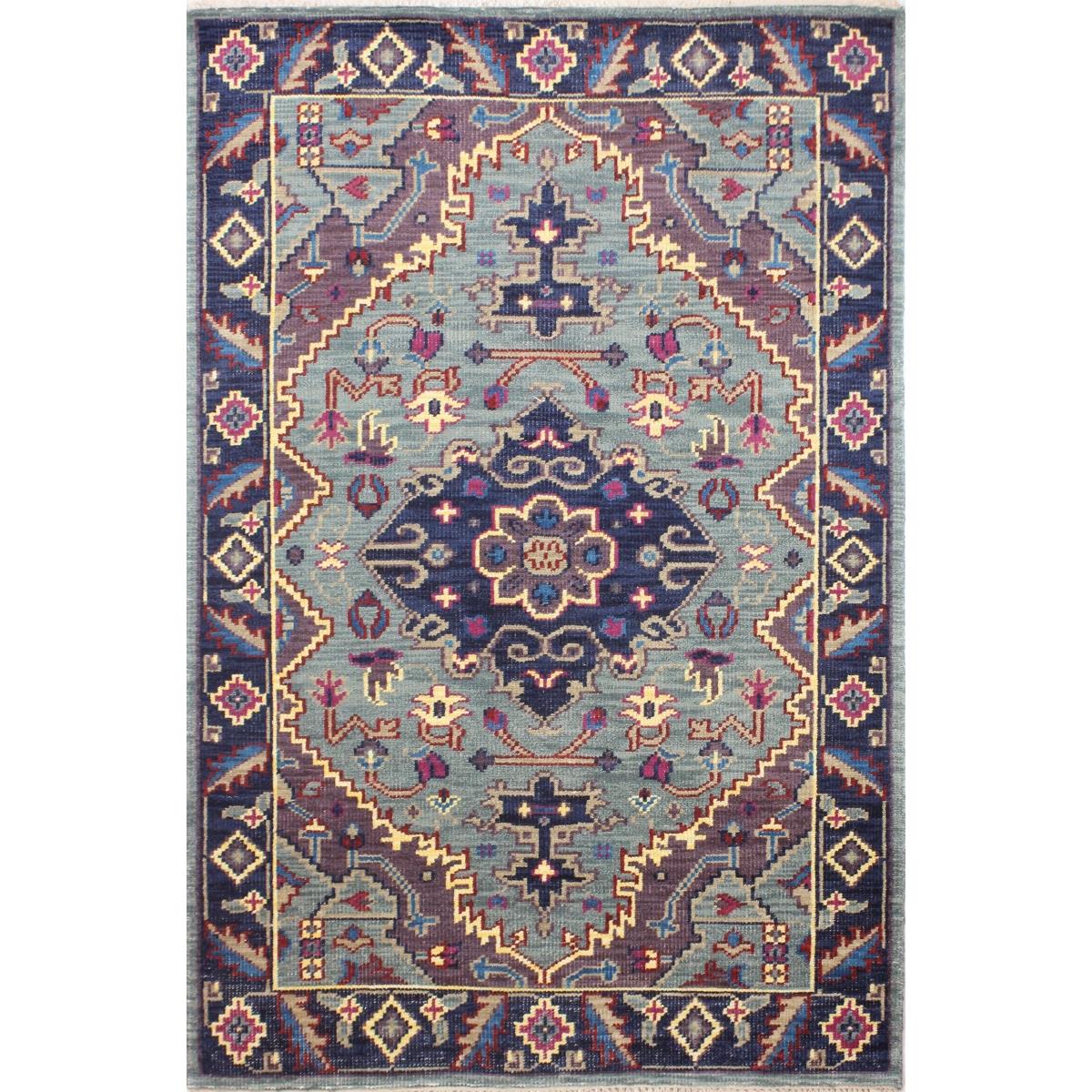 Picture of Bashian A154-TE-9X12-AR109 Artifact Collection Floral Transitional 100 Percent Wool Hand Knotted Area Rug&#44; Teal - 8 ft. 6 in. x 11 ft. 6 in.