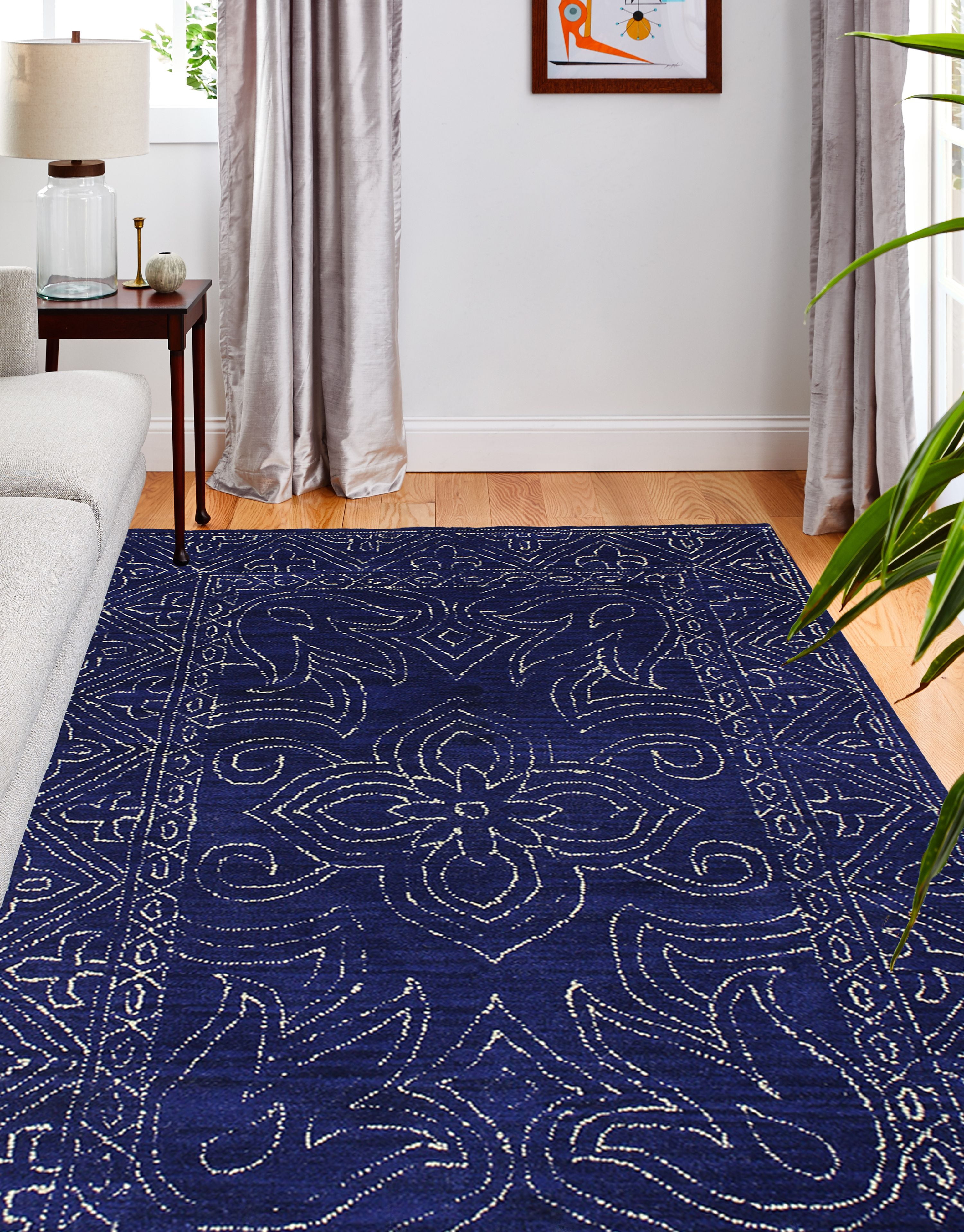 Picture of Bashian R120-NV-76X96-CL130 Venezia Collection Floral Transitional 100 Percent Wool Hand Tufted Area Rug&#44; Navy - 7 ft. 6 in. x 9 ft. 6 in.