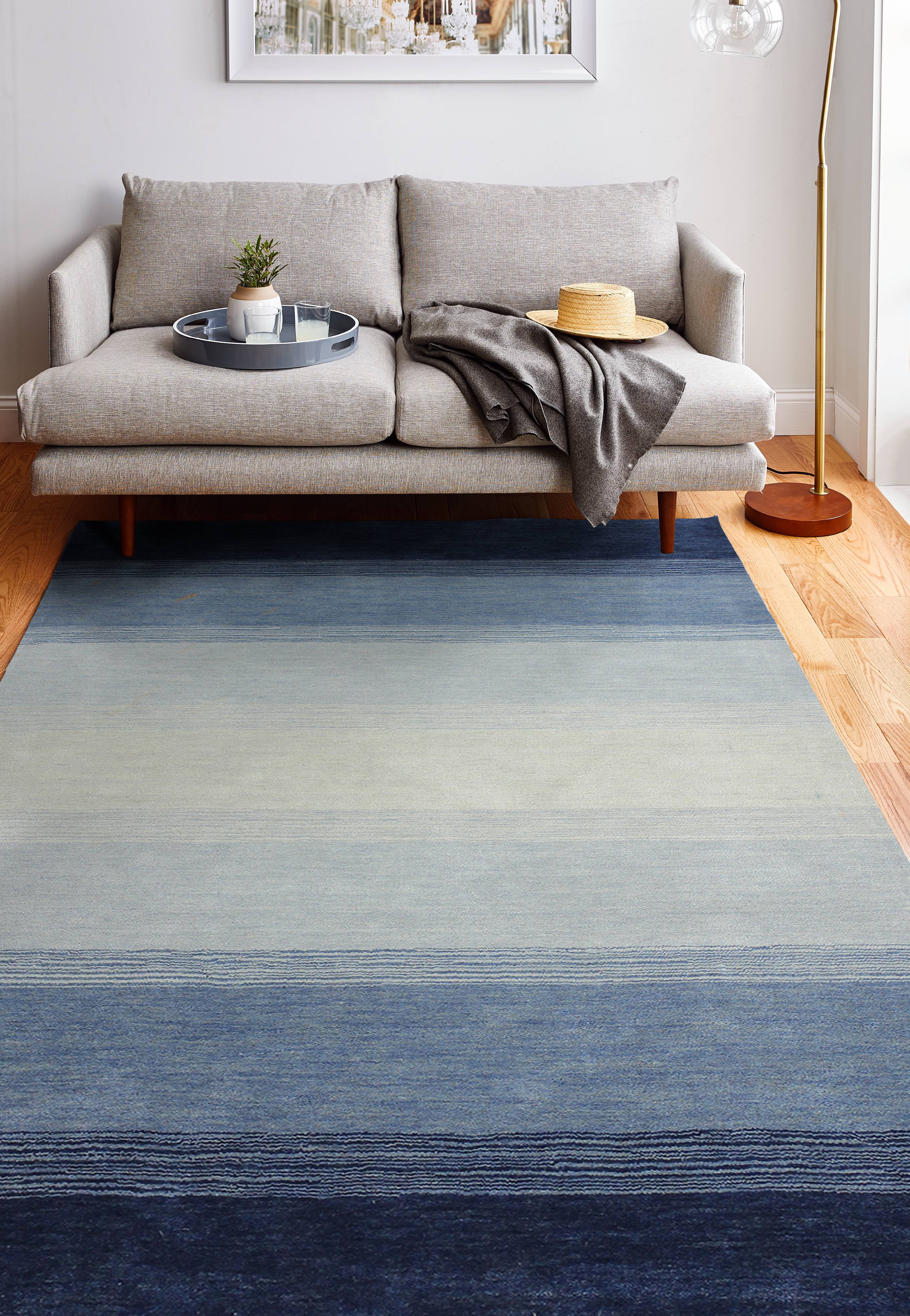 Picture of Bashian S176-BL-5X8-ALM95 Contempo Collection Striped Contemporary 100 Percent Wool Hand Loomed Area Rug, Blue - 5 ft. x 7 ft. 6 in.