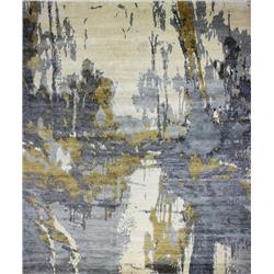 Picture of Bashian K153-IVBL-6X9-HSV8 Cascade Collection Abstract Contemporary 100 Percent Handspun Viscose Hand Knotted Area Rug&#44; Ivory & Blue - 6 x 9 ft.