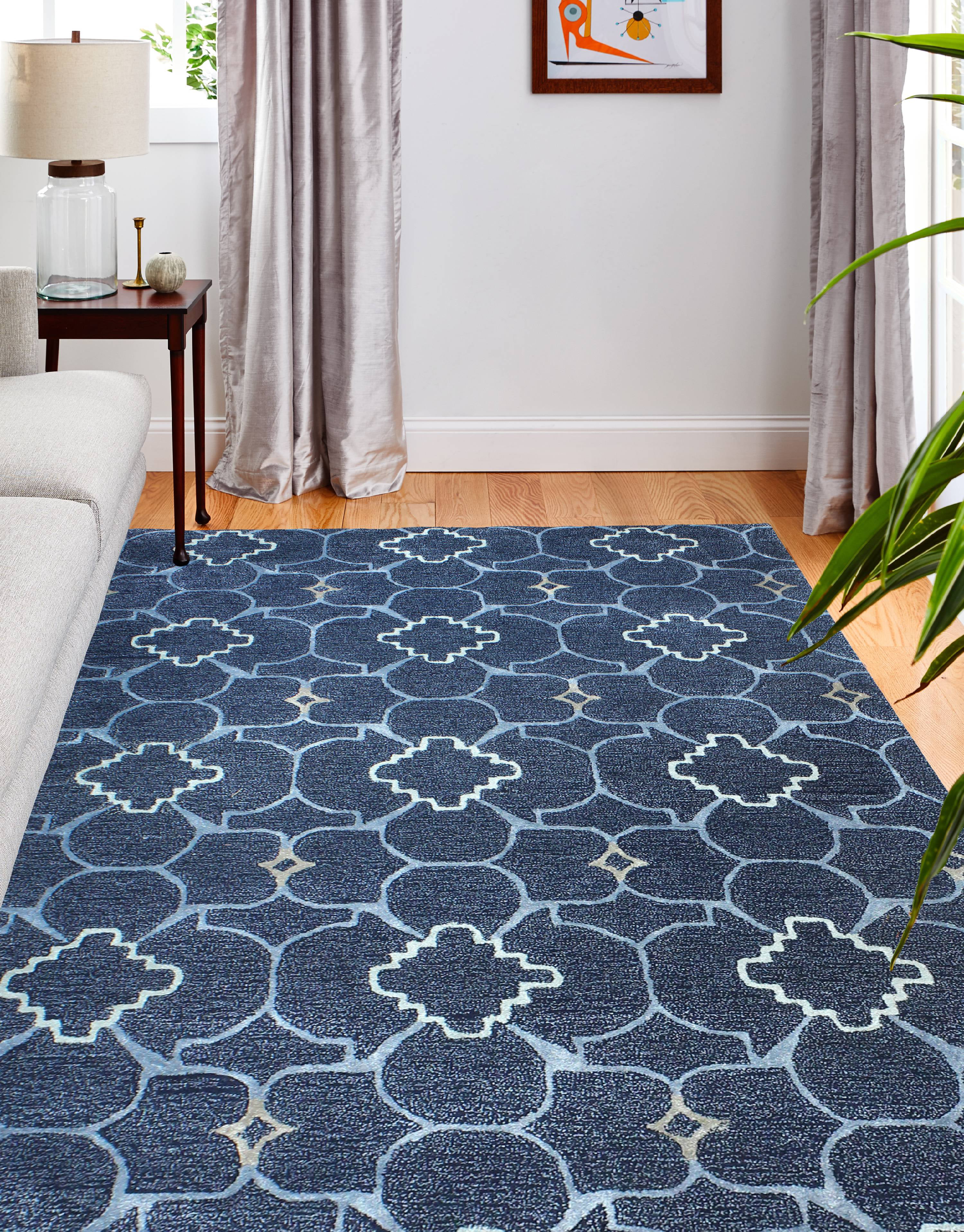 Picture of Bashian R129-NV-4X6-HG308 Bashian Greenwich Collection Geometric Contemporary Wool & Viscose Hand Tufted Area Rug&#44; Navy - 3 ft. 9 in. x 5 ft. 9 in.