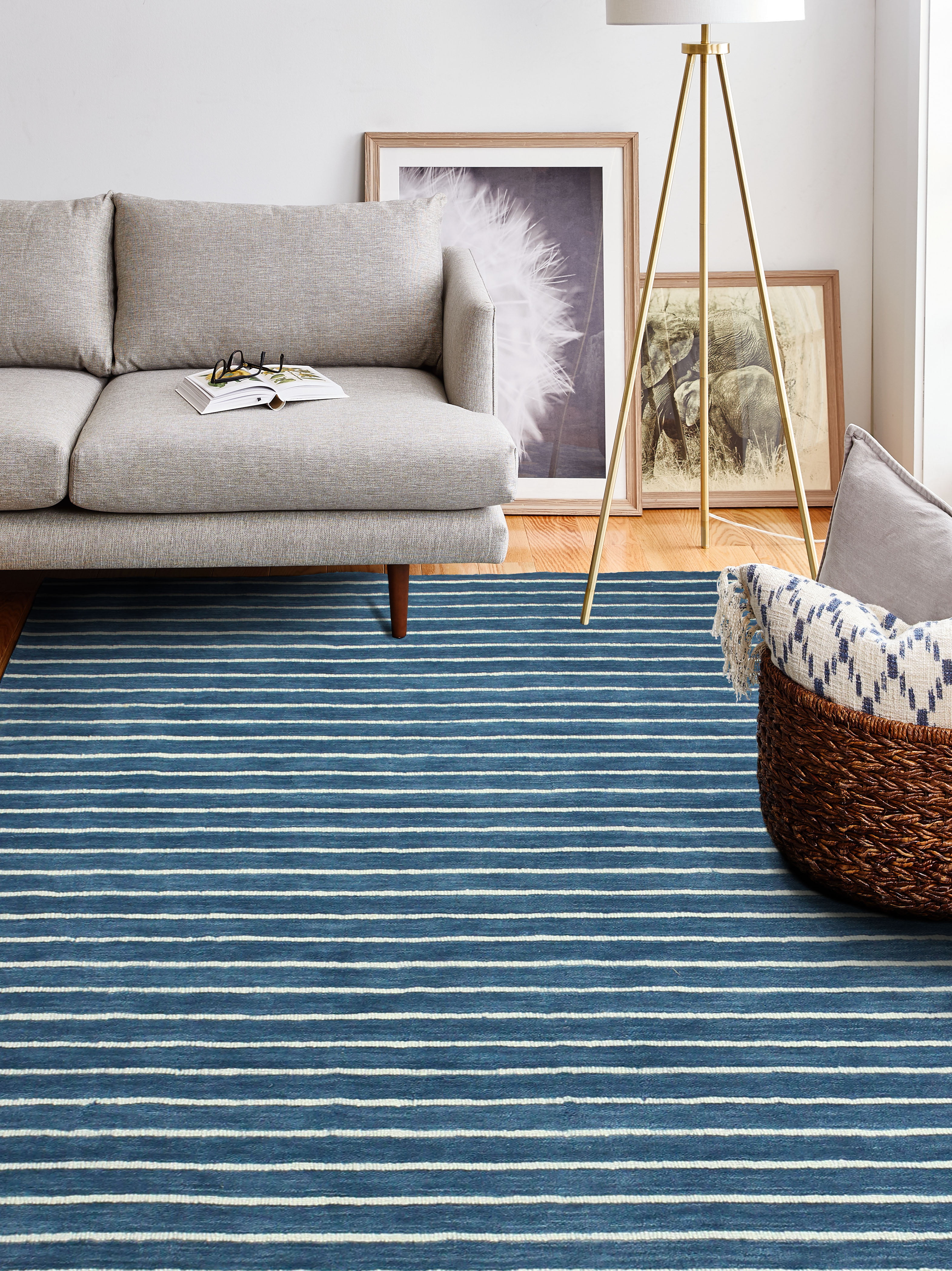 Picture of Bashian S176-AZ-4X6-ALM71 Bashian Contempo Collection Striped Contemporary 100 Percent Wool Hand Loomed Area Rug&#44; Azure - 3 ft. 6 in. x 5 ft. 6 in.