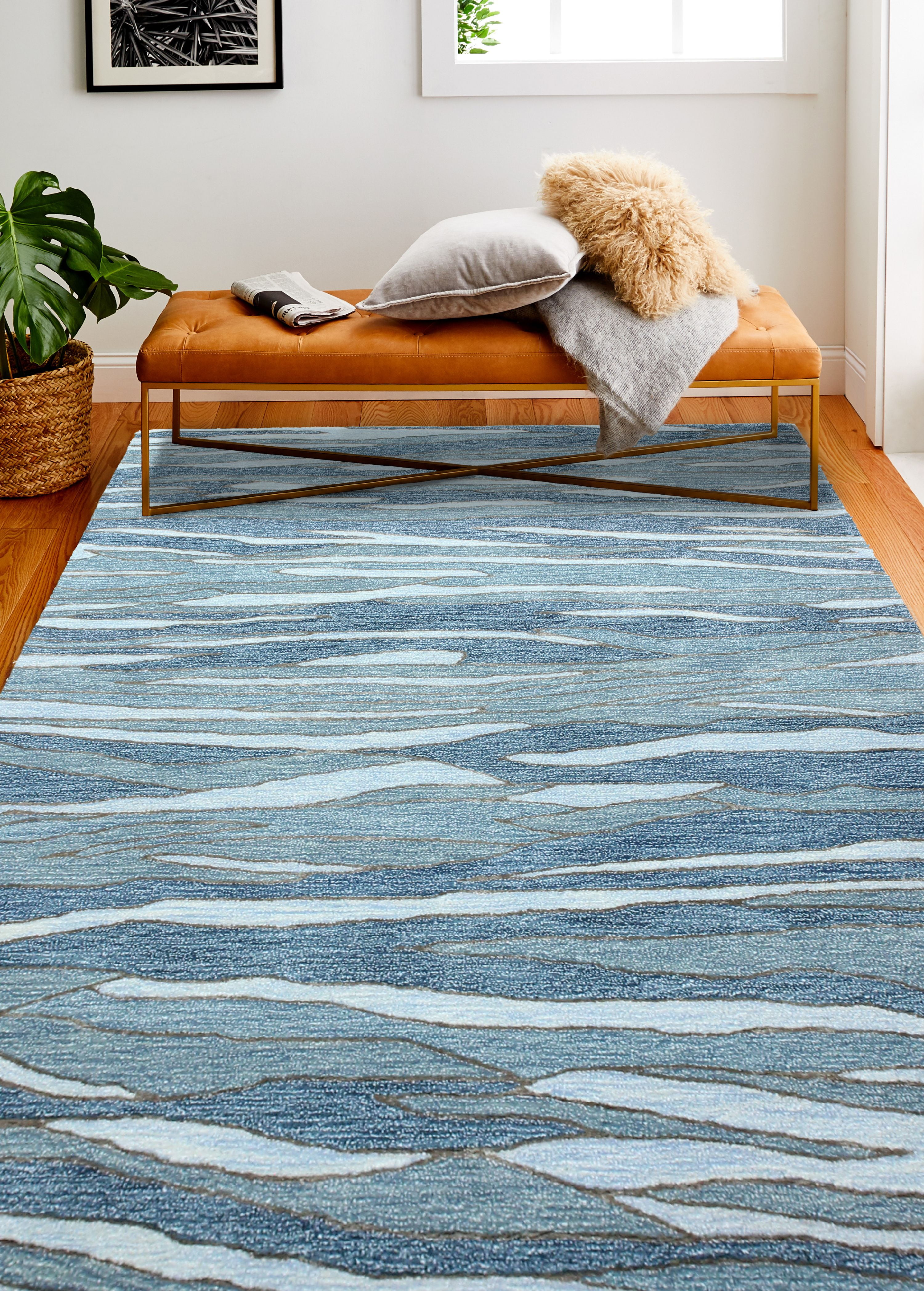 Picture of Bashian R129-BL-4X6-HG374 3.9 x 5.9 ft. Greenwich Collection Contemporary Wool & Viscose Hand Tufted Blue Area Rug