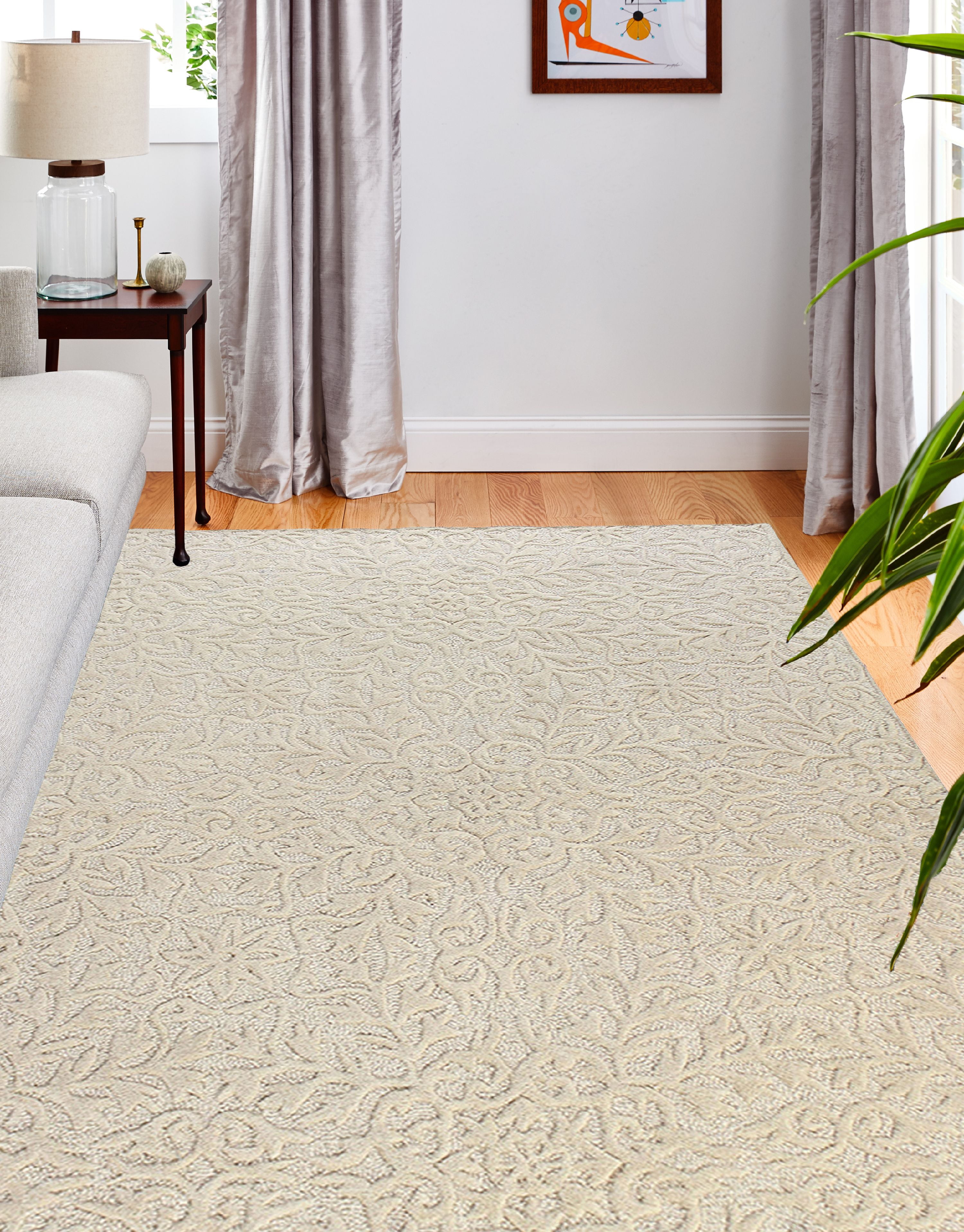 R130-IV-5X7.6-LC140  Verona Collection Floral Transitional 100 Percent Wool Hand Tufted Area Rug, Ivory - 5 ft. x 7 ft. 6 in -  Bashian