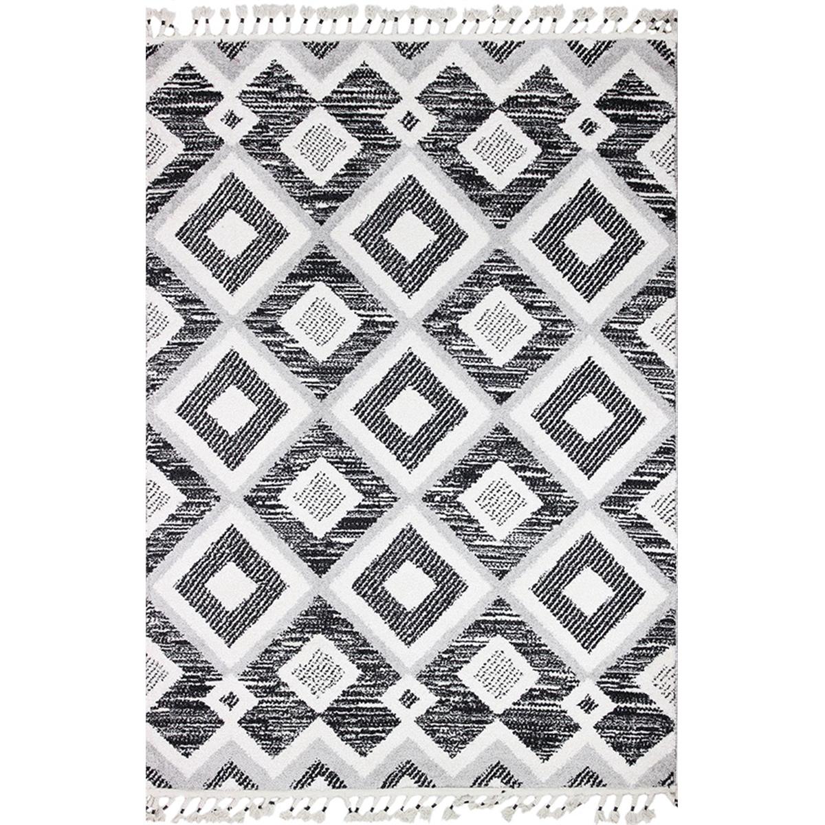 N114-BKIV-4X6-NAV105 3 ft. 6 in. x 5 ft. 6 in. Navajo Collection Contemporary Polyester & Polypropylene Power Loom Area Rug, Black & Ivory -  Bashian