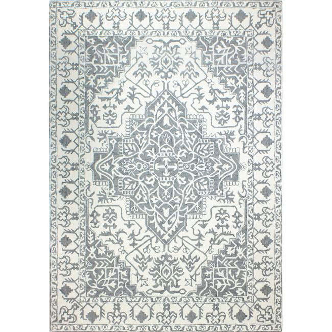 R131-IVGY-4X6-AL125 3 ft. 6 in. x 5 ft. 6 in. Valencia Collection Transitional 100 Percent Wool Hand Tufted Area Rug, Ivy & Grey -  Bashian