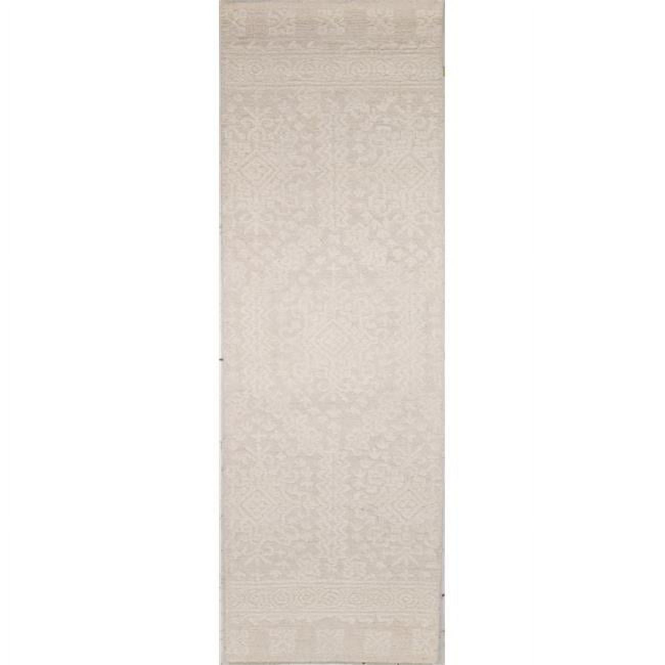 R130-WH-2.6X8-LC163 2 ft. 6 in. x 8 ft. Verona Geometric Transitional 100 Percent Wool Hand Tufted Runner Rug, White -  Bashian