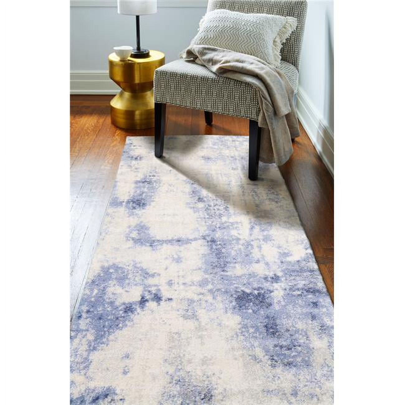 Picture of Bashian E110-IVBL-2.6X8-5675A 2 ft. 6 in. x 8 ft. Everek Abstract Transitional Polypropylene Machine Made Runner Rug&#44; Ivory & Blue