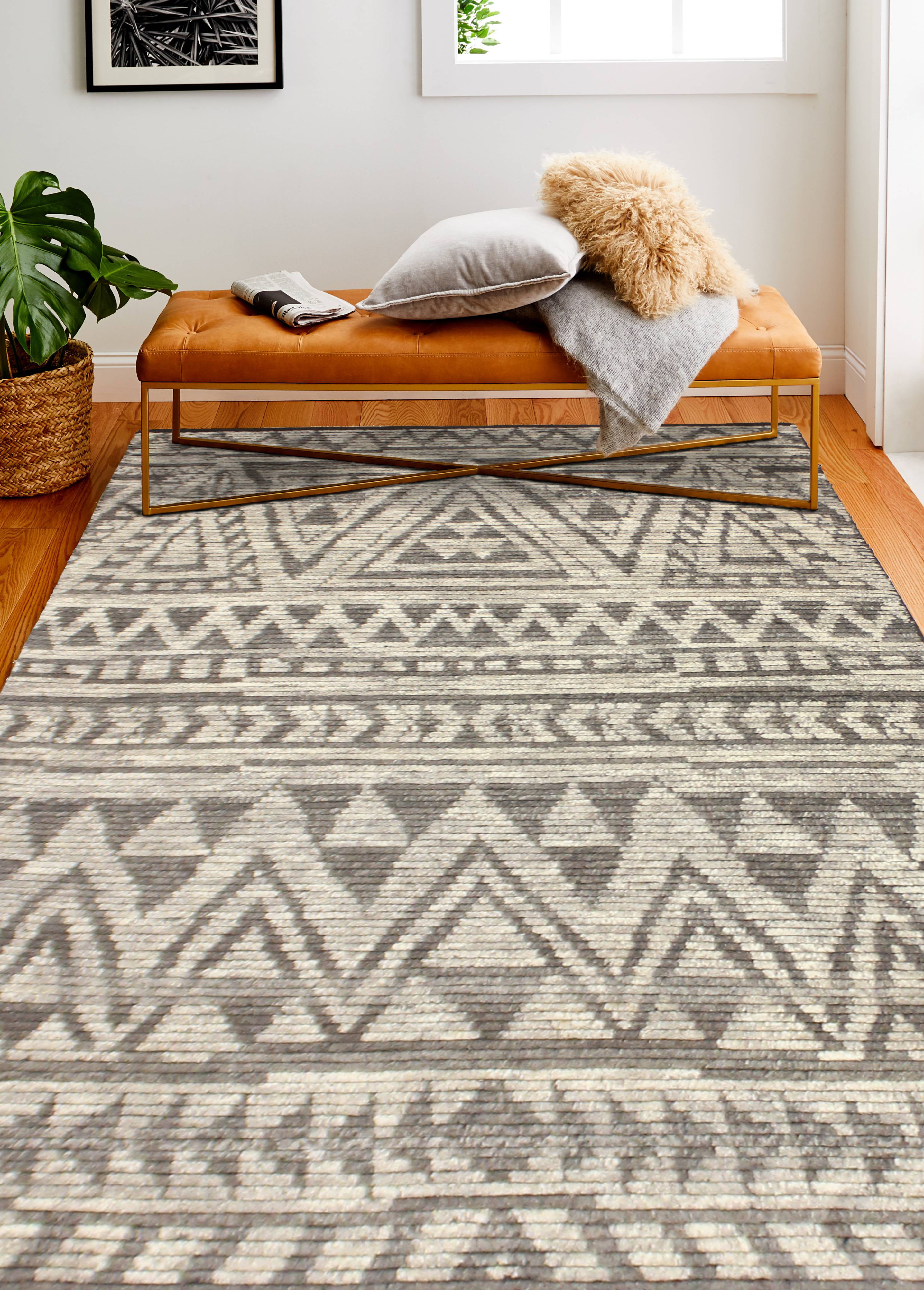 Picture of Bashian M133-GY-76X96-BN21 Bashian Marrakesh Collection Moroccan Transitional 100 Percent Wool Hand Knotted Area Rug, Grey - 7 ft. 6 in. x 9 ft. 6 in.