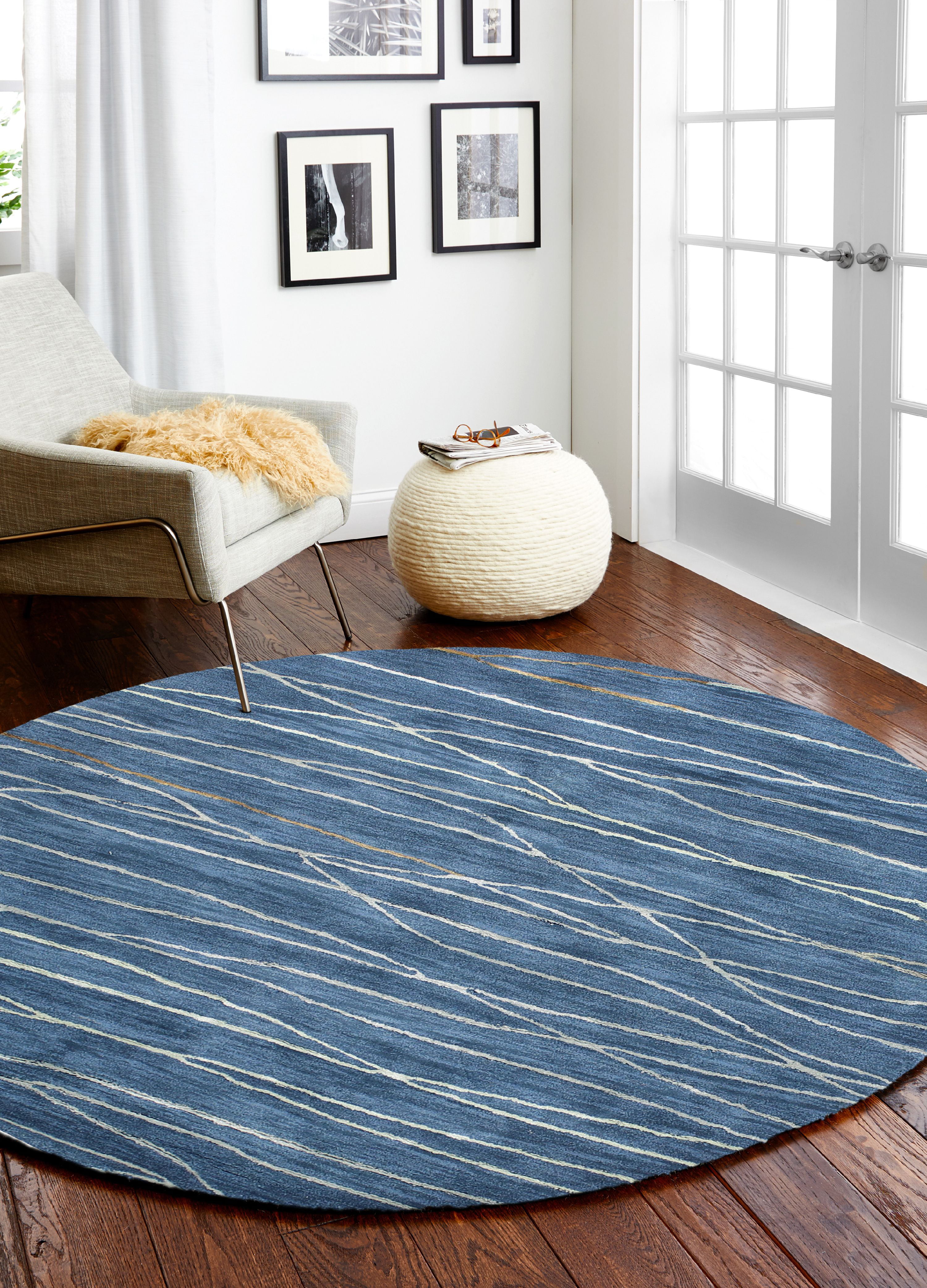 Picture of Bashian R129-AZ-8 RND-HG238 Bashian Greenwich Collection Abstract Contemporary Wool & Viscose Hand Tufted Area Rug&#44; Azure - 8 ft.