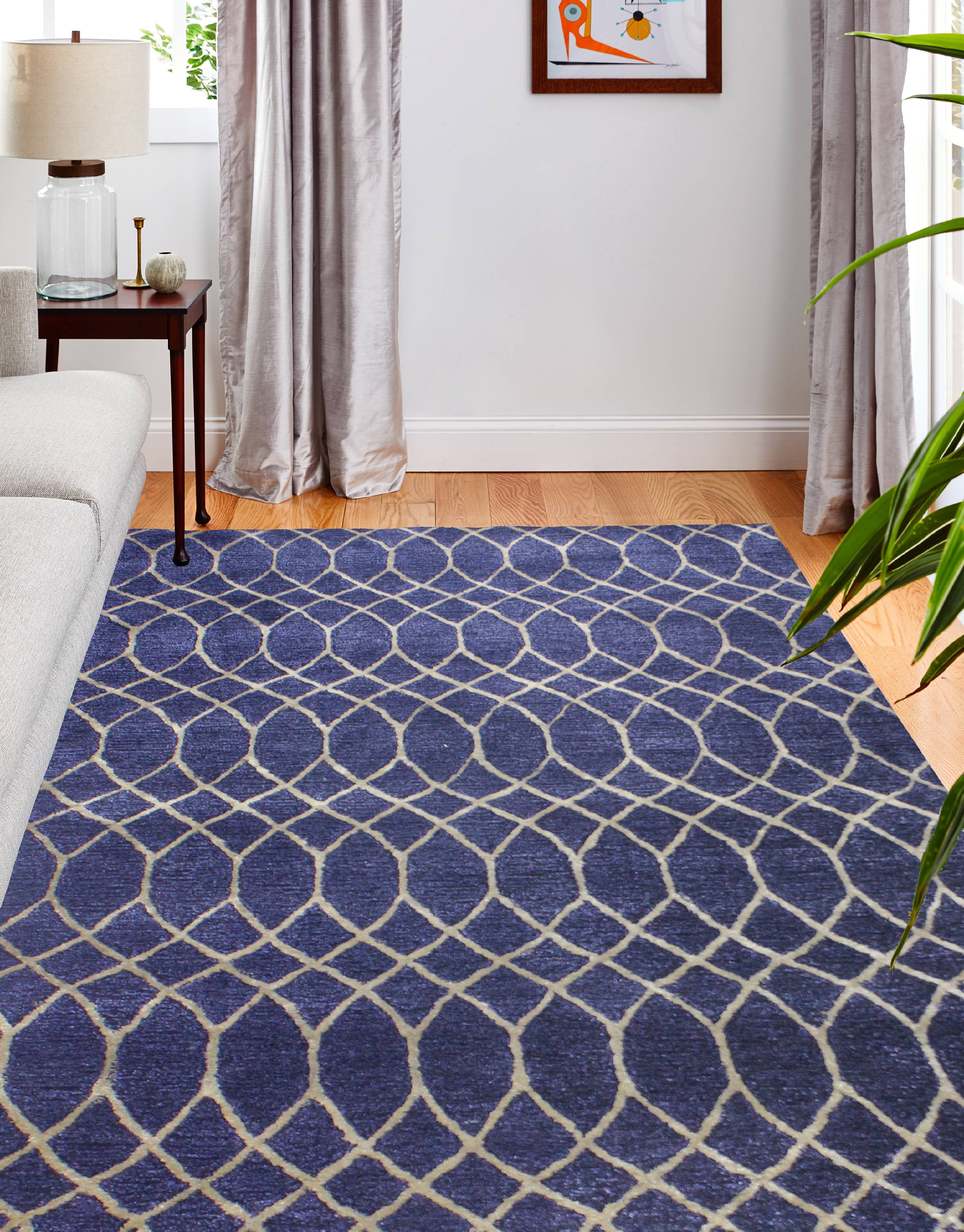 Picture of Bashian R129-NV-8X10-HG300 Bashian Greenwich Collection Geometric Contemporary Wool & Viscose Hand Tufted Area Rug&#44; Navy - 7 ft. 9 in. x 9 ft. 9 in.