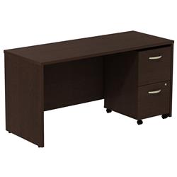 Picture of Bush Business Furniture SRC029MRSU Series C Desk Credenza with 2 Drawer Mobile Pedestal - Mocha Cherry