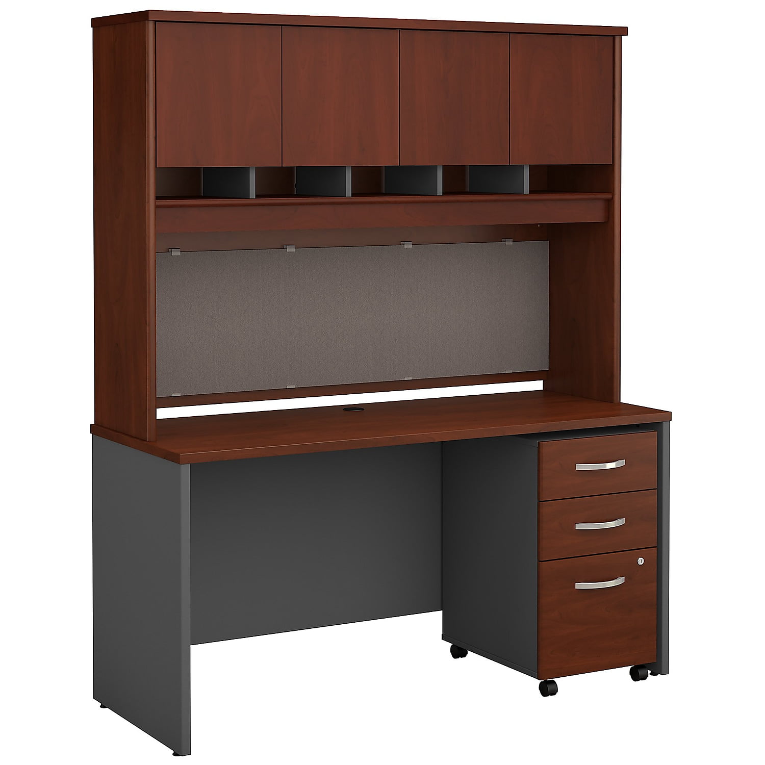 Picture of Bush Business Furniture SRC014HCSU 60 x 24 in. Series C Office Desk with Hutch & Mobile File Cabinet - Hansen Cherry
