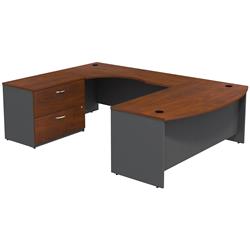 Series C Bow Front Left Handed U-Shaped Desk with 2 Drawer Lateral File Cabinet - Hansen Cherry -  SeatSolutions, SE2205245
