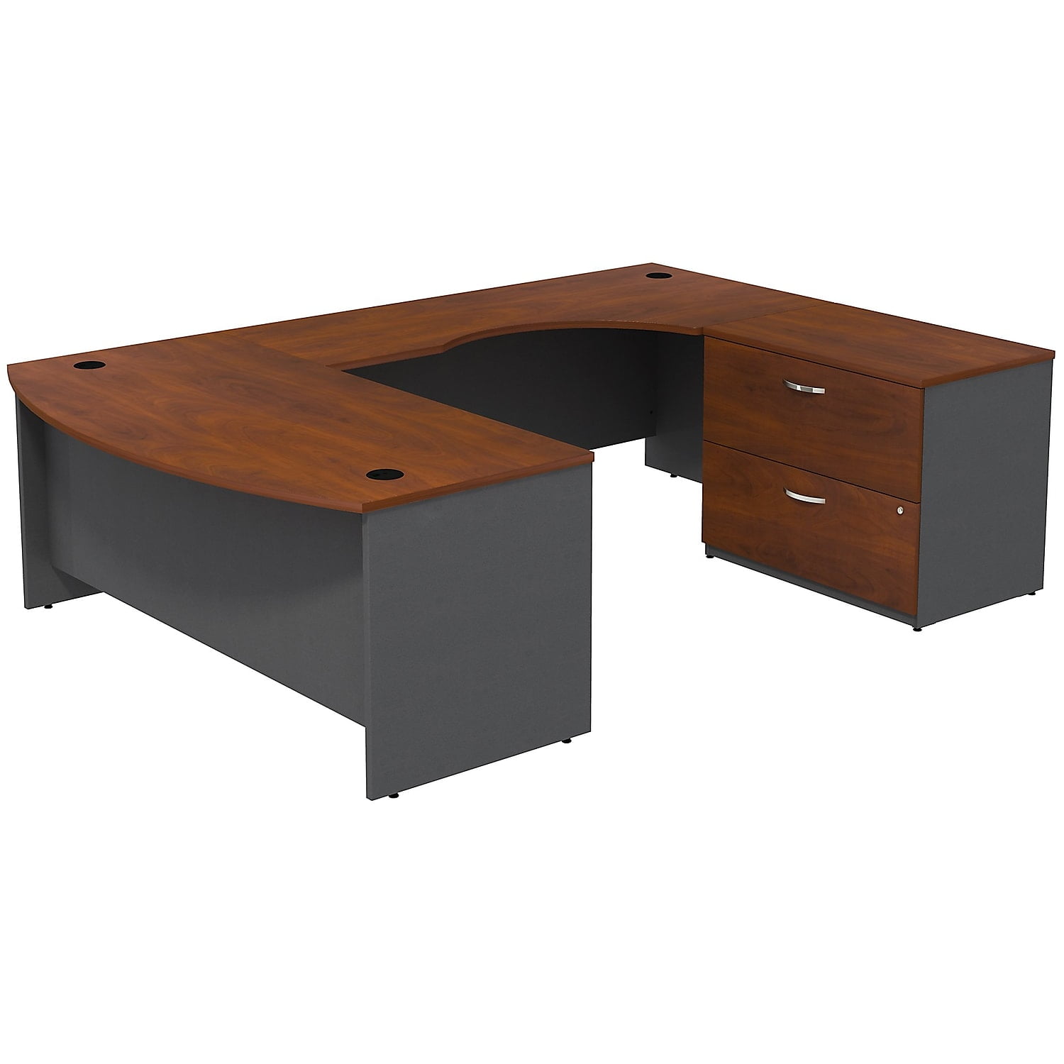 Series C Bow Front Right Handed U-Shaped Desk with 2 Drawer Lateral File Cabinet - Hansen Cherry -  SeatSolutions, SE2205852