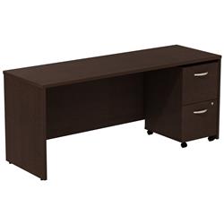 Picture of Bush Business Furniture SRC030MRSU Series C Desk Credenza with 2 Drawer Mobile Pedestal - Mocha Cherry