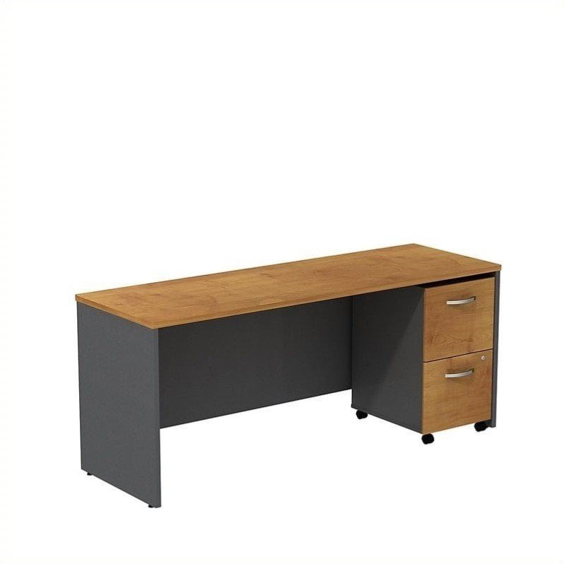 Picture of Bush Business Furniture SRC030NCSU Series C Desk Credenza with 2 Drawer Mobile Pedestal - Natural Cherry