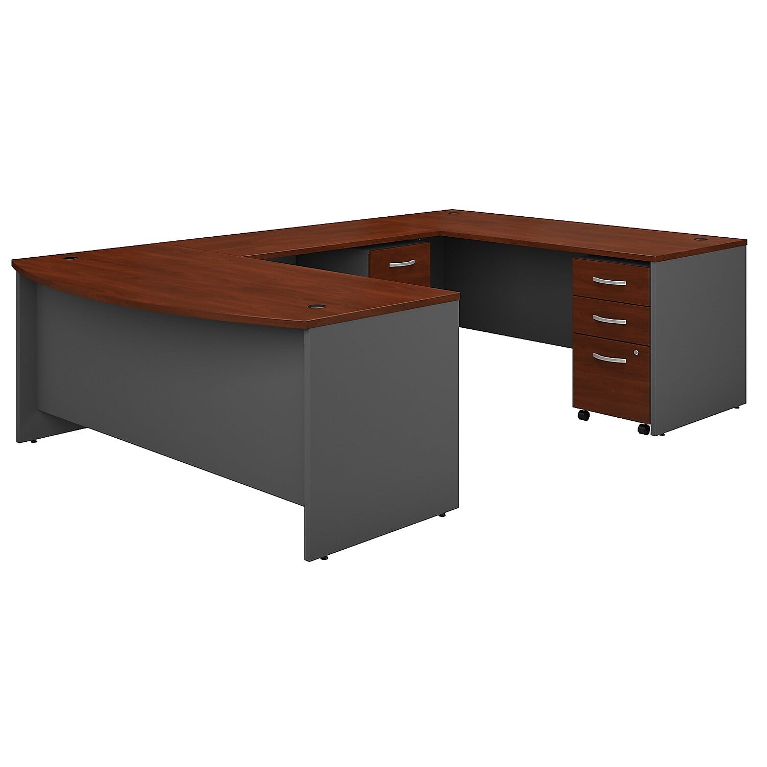 SRC043HCSU 72 x 36 in. Series C Bow Front U-Shaped Desk with Mobile File Cabinets - Hansen Cherry -  Bush Business Furniture