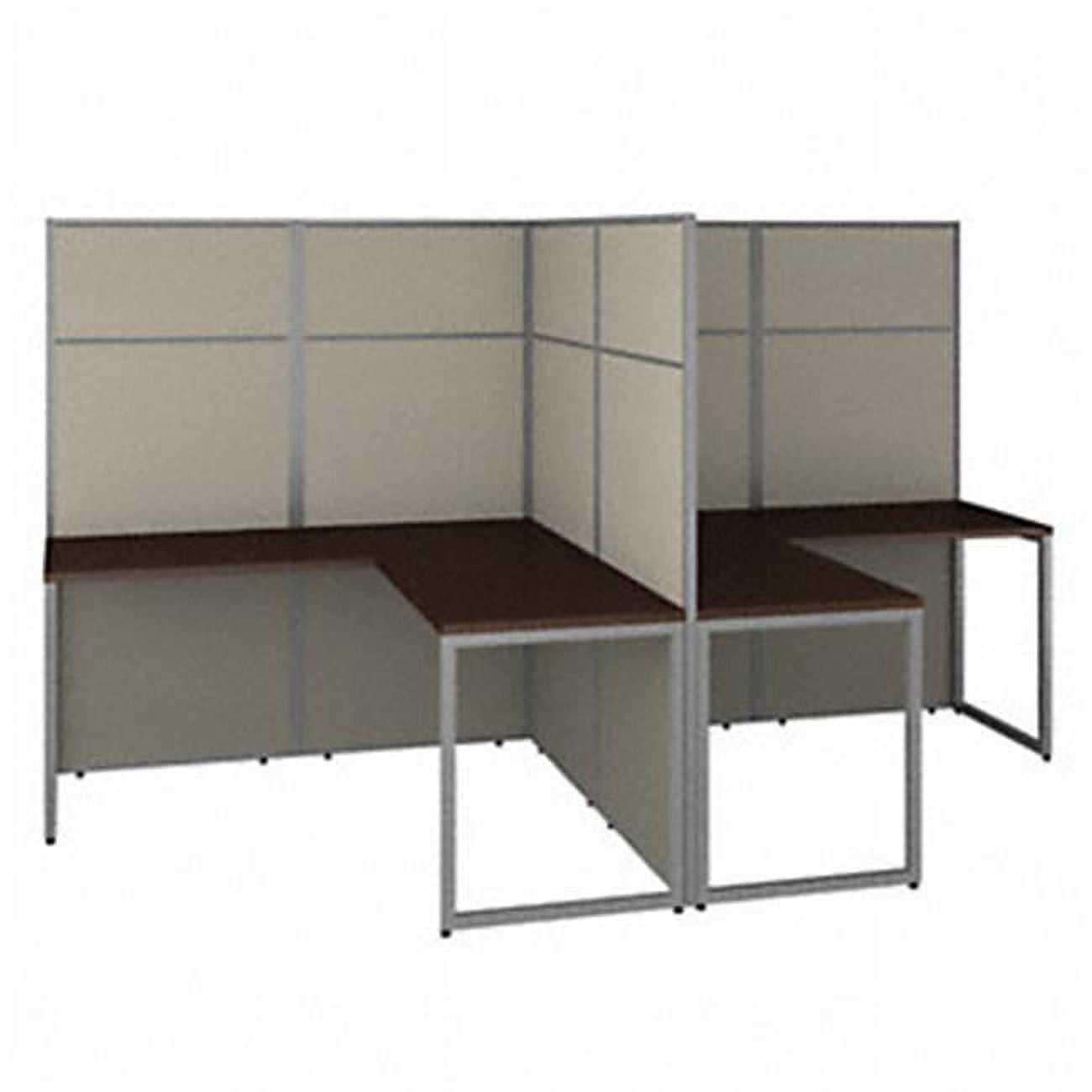Picture of Bush Business Furniture EODH560MR-03K Easy Office 2 Person L Shaped Desk with Cubicle Panel - Mocha Cherry
