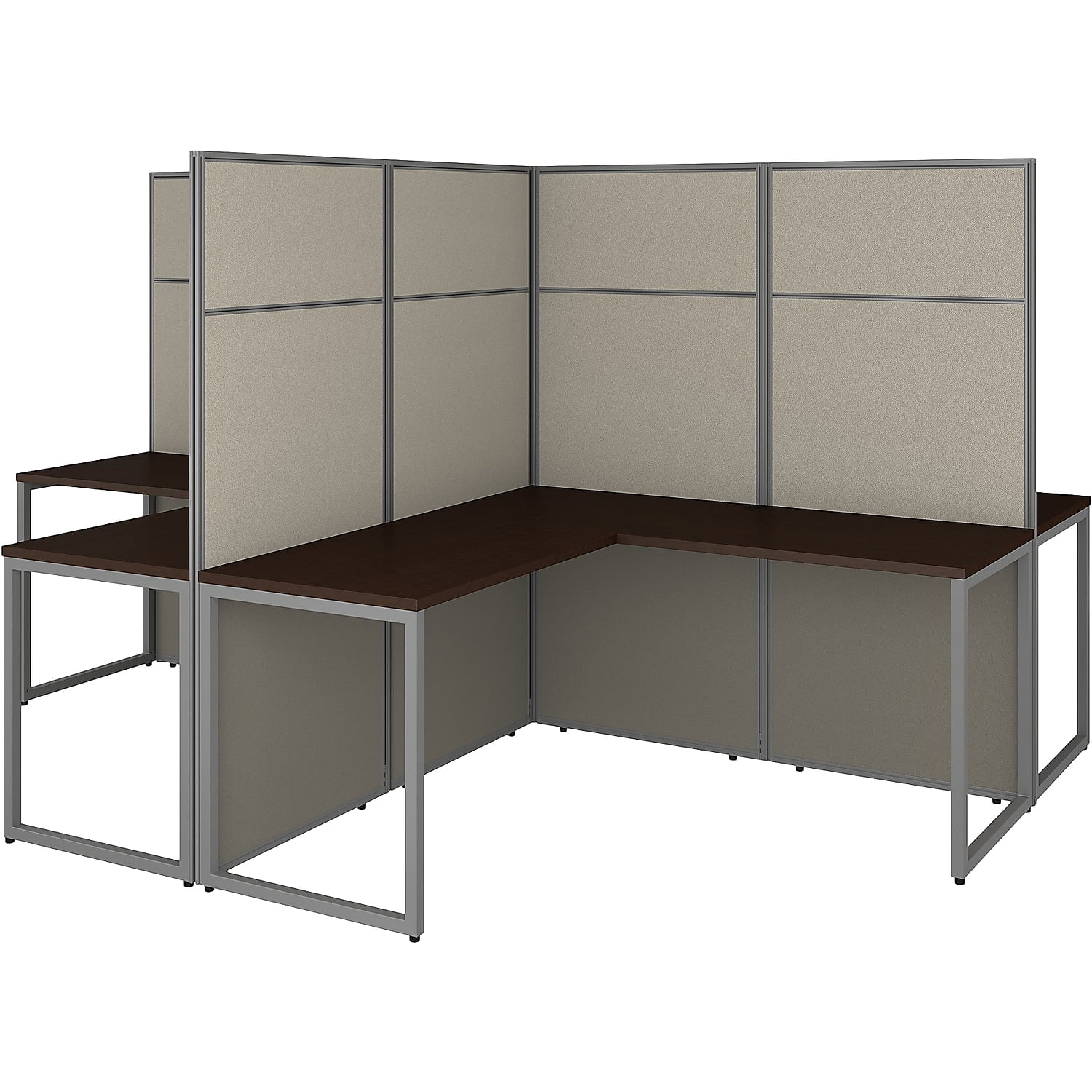 Picture of Bush Business Furniture EODH760MR-03K Easy Office 4 Person L Shaped Desk with Cubicle Panel - Mocha Cherry