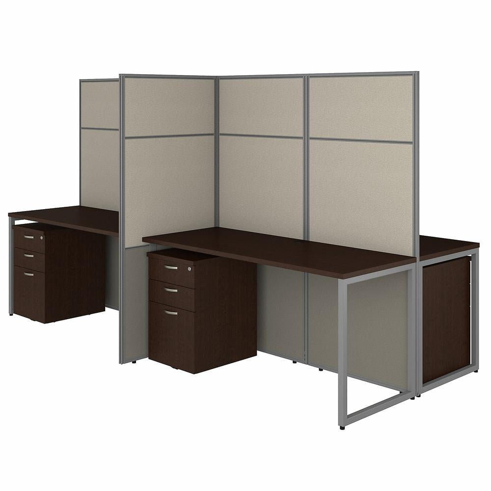 EODH66SMR-03K Easy Office 4 Person Desk with Cubicle Panel & File Cabinet - Mocha Cherry
