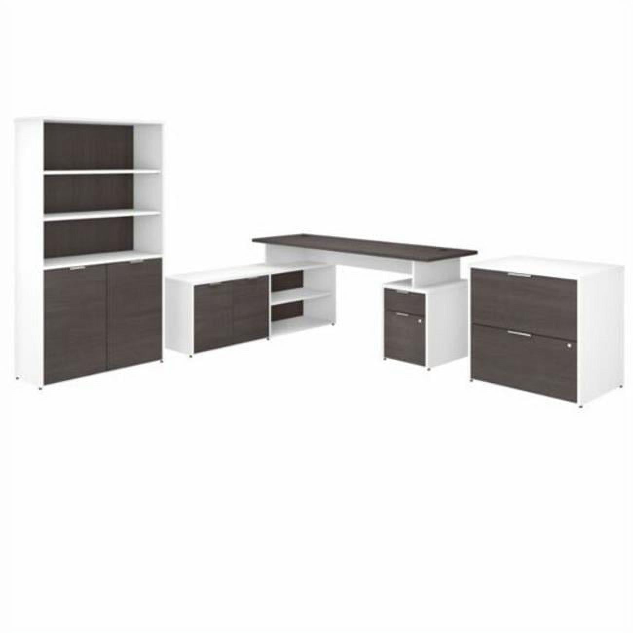 Picture of Bush Business Furniture JTN011SGWHSU 72 x 59 x 30 in. Jamestown L Shaped Desk Set with Lateral File Cabinet & Bookcase&#44; Storm Gray & White