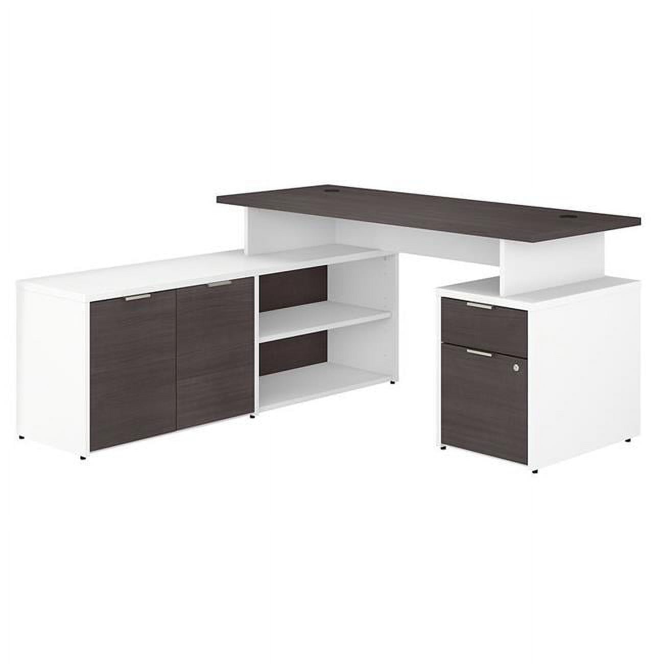 Picture of Bush Business Furniture JTN021SGWHSU 60 x 59 x 30 in. Jamestown L-Shaped Desk with Drawers&#44; Storm Gray & White