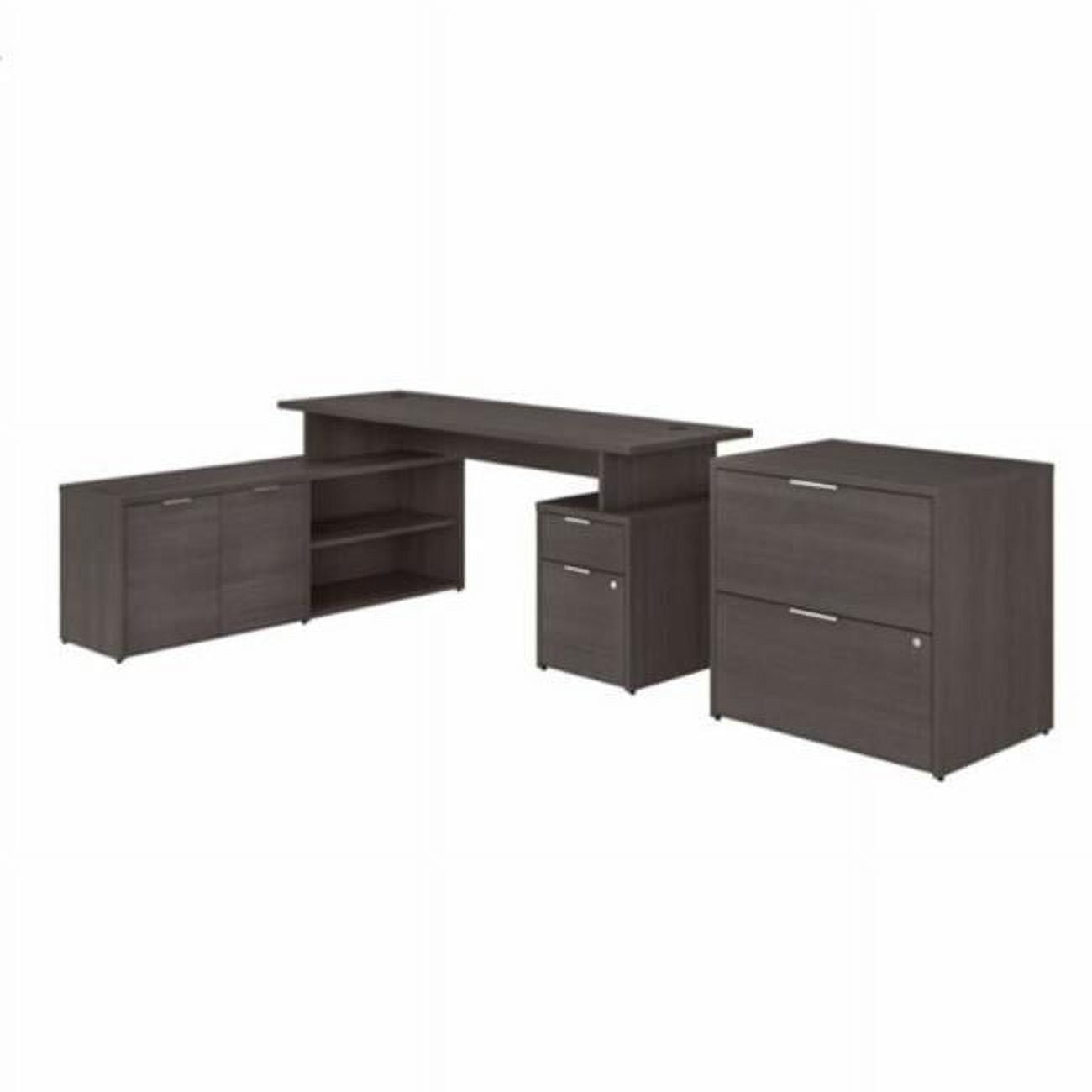 Picture of Bush Business Furniture JTN010SGSU 72 x 59 x 30 in. Jamestown L Shaped Desk with Drawers & Lateral File Cabinet&#44; Storm Gray