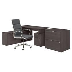 Picture of Bush Business Furniture JTN026SGSU 60 x 24 in. L-Shaped Desk with Lateral File Cabinet & High-Back Office Chair&#44; Storm Gray