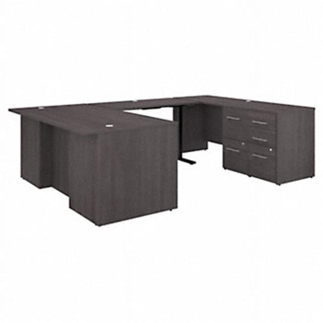 Picture of Bush Business Furniture OF5005SGSU 72 in. Height Adjustable U Shaped Executive Desk with Drawers, Storm Gray