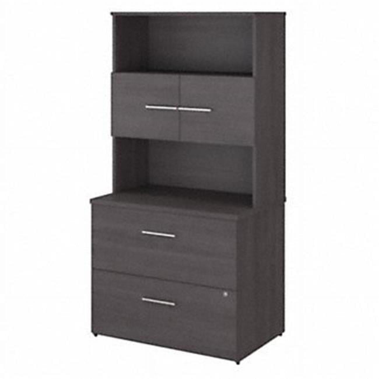 Picture of Bush Business Furniture OF5007SGSU 36 in. 2 Drawer Lateral File Cabinet with Hutch&#44; Storm Gray