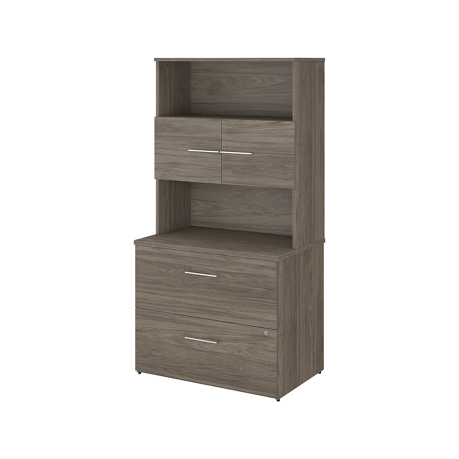 Picture of Bush Business Furniture OF5007MHSU 36 in. Hutch with 2 Drawer Lateral File Cabinet, Modern Hickory