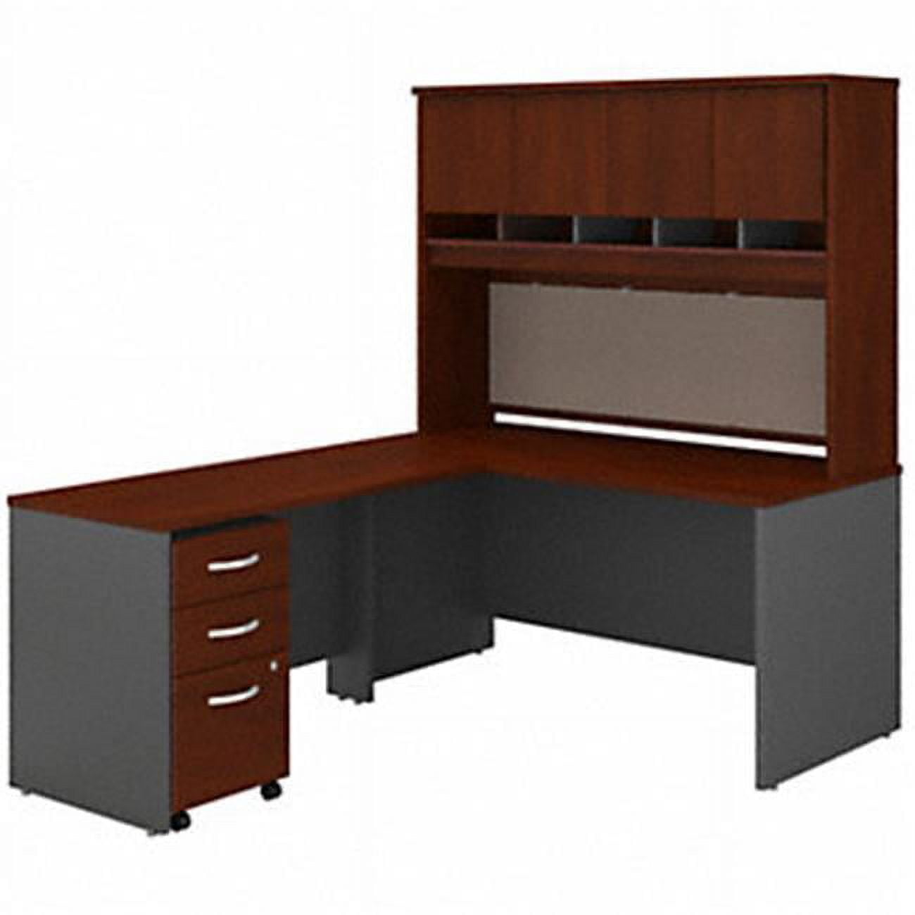 Picture of Bush Business Furniture SRC147HCSU 60 in. Series C L Shaped Desk with Hutch & Mobile File Cabinet&#44; Hansen Cherry