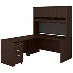 Picture of Bush Business Furniture SRC147MRSU 60 in. Series C L Shaped Desk with Hutch & Mobile File Cabinet&#44; Mocha Cherry