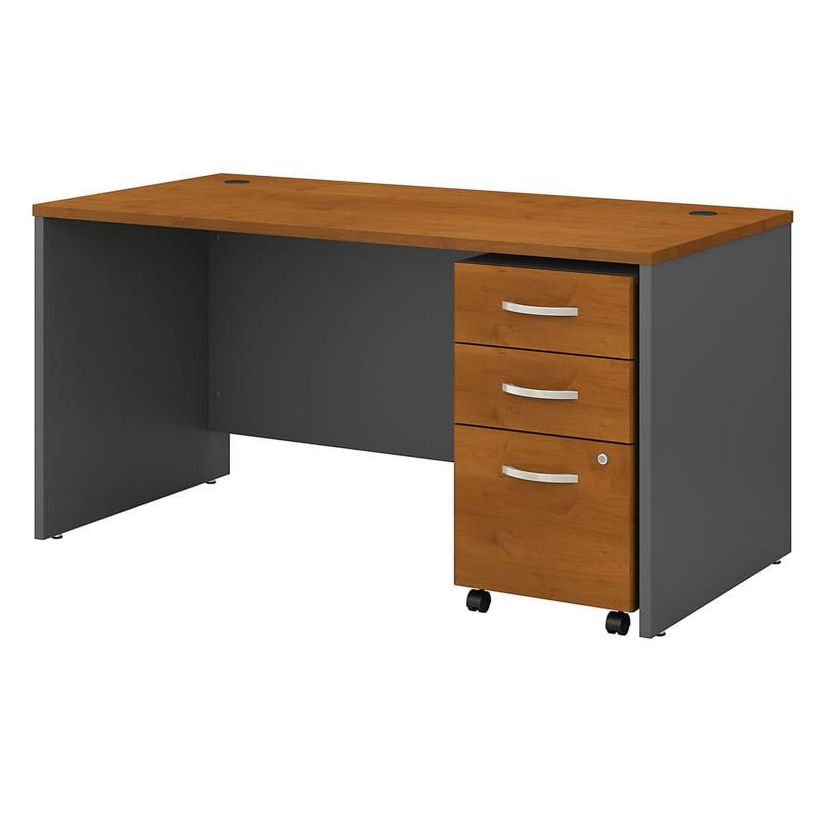 Picture of Bush Business Furniture SRC144NCSU 60 x 30 in. Series C Office Desk with 3 Drawer Mobile File Cabinet, Natural Cherry