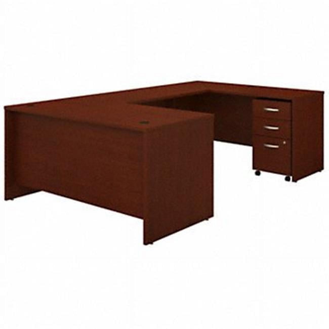Picture of Bush Business Furniture SRC148MASU 60 in. Series C U Shaped Desk with 3 Drawer Mobile File Cabinet, Mahogany
