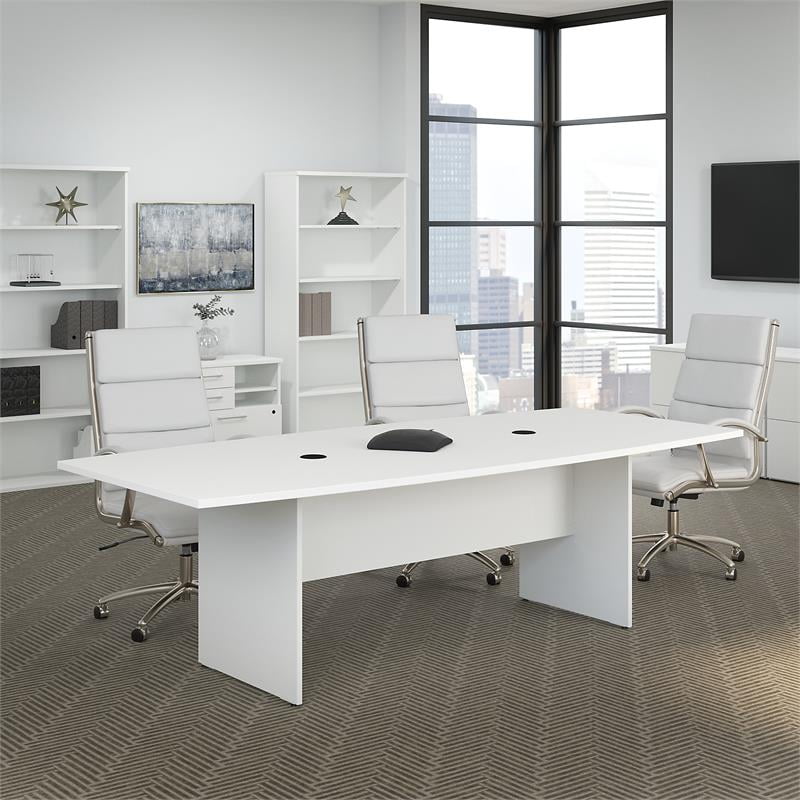 Picture of Bush Business Furniture 99TB9642WHK 96 x 42 in. Conference Tables Boat Shaped Conference Table with Wood Base, White