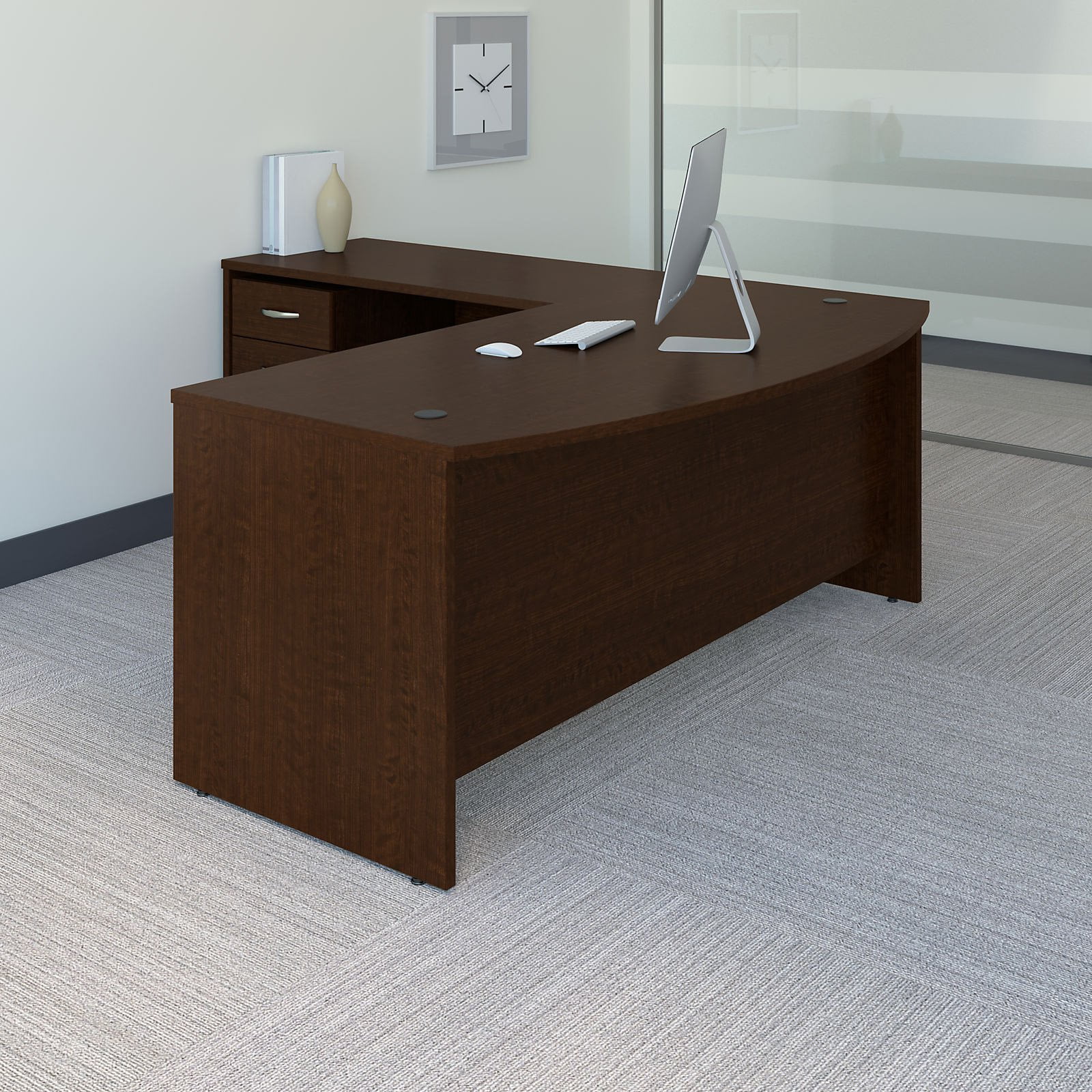 Picture of Bush Business Furniture SRC084MRSU 72 in. Series C Bow Front L-Shaped Desk with 48 in. Return & Mobile File Cabinet - Mocha Cherry