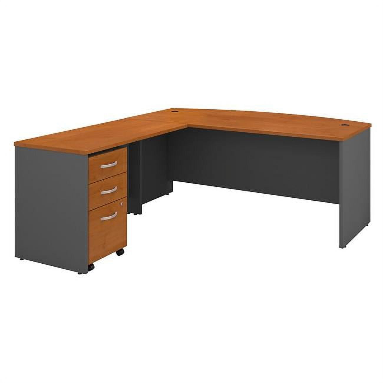 Picture of Bush Business Furniture SRC084NCSU 72 in. Series C Bow Front L-Shaped Desk with 48 in. Return & Mobile File Cabinet - Natural Cherry