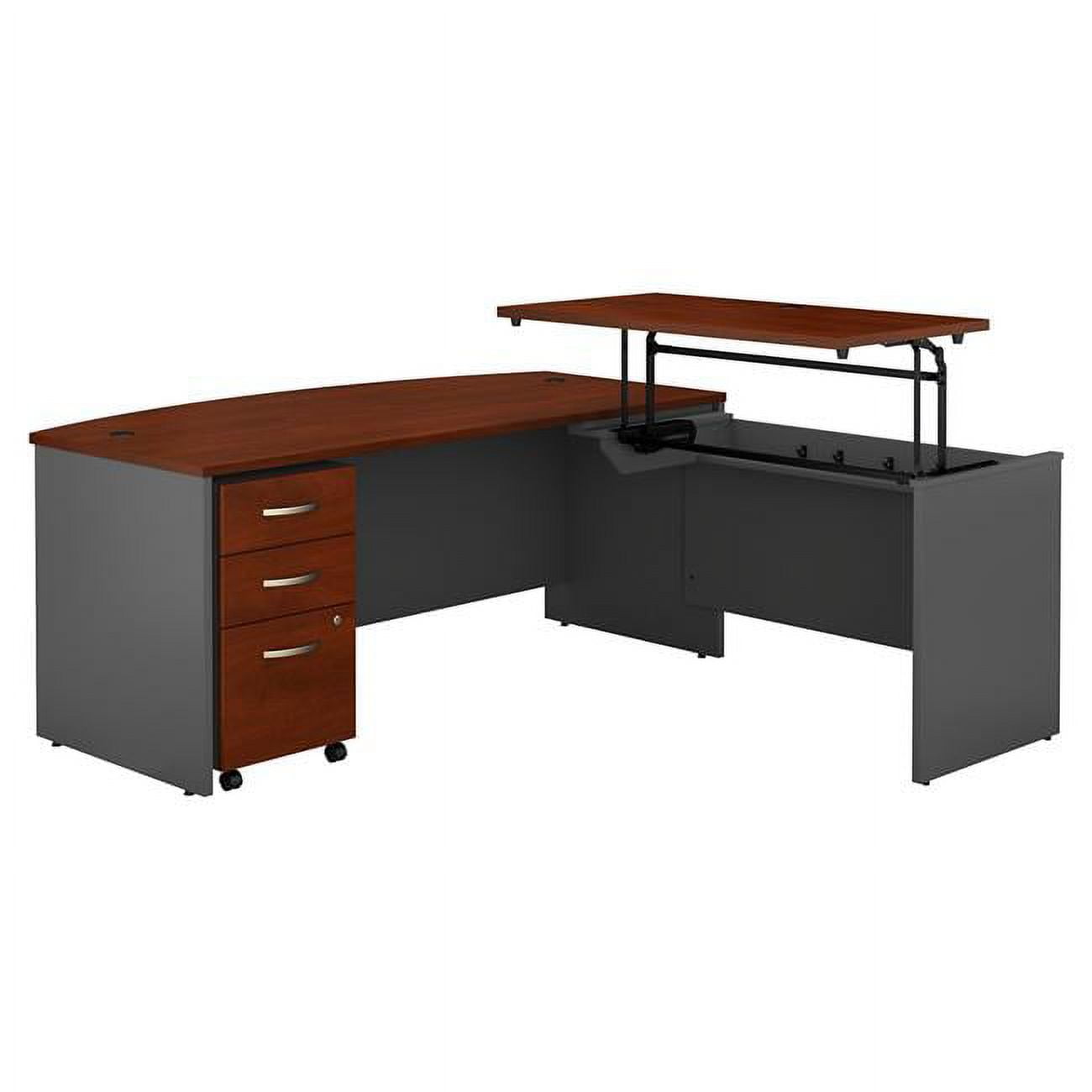 Picture of Bush Business Furniture SRC126HCSU 72 x 36 in. Series C 3 Position Bow Front Sit to Stand L-Shaped Desk with Mobile File Cabinet - Hansen Cherry