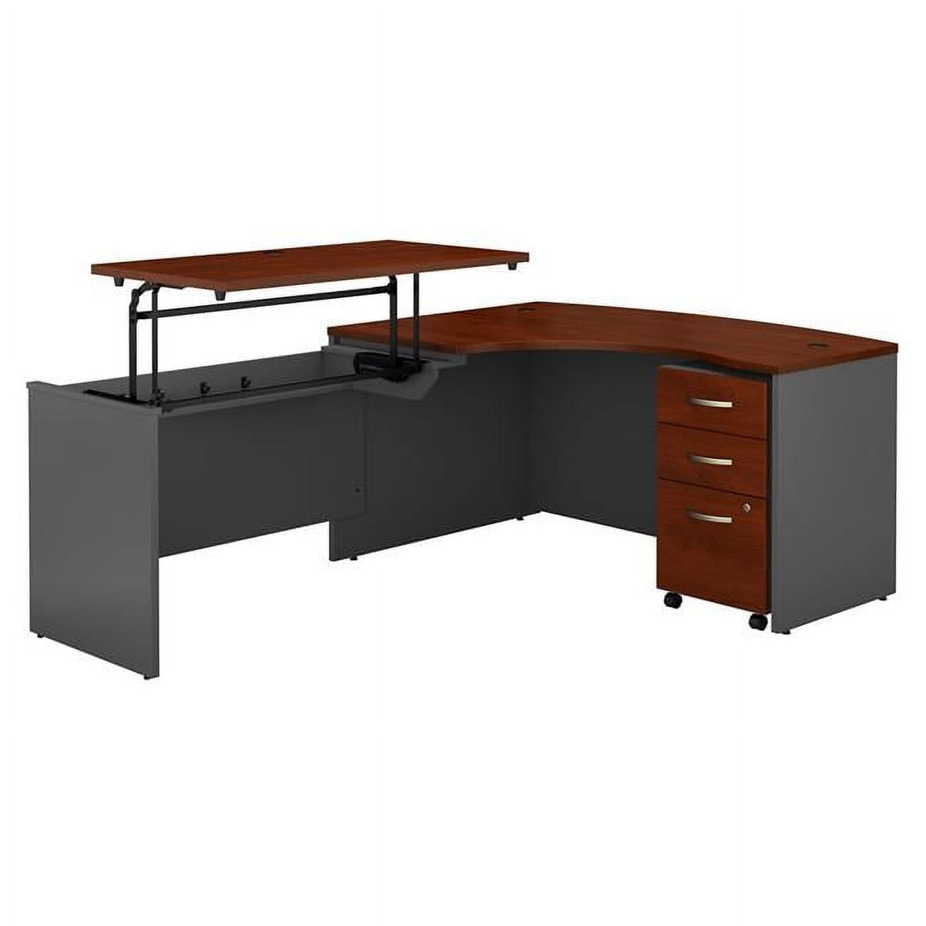 Picture of Bush Business Furniture SRC127HCSU 60 x 43 in. Series C Left Hand 3 Position Sit to Stand L-Shaped Desk with Mobile File Cabinet - Hansen Cherry