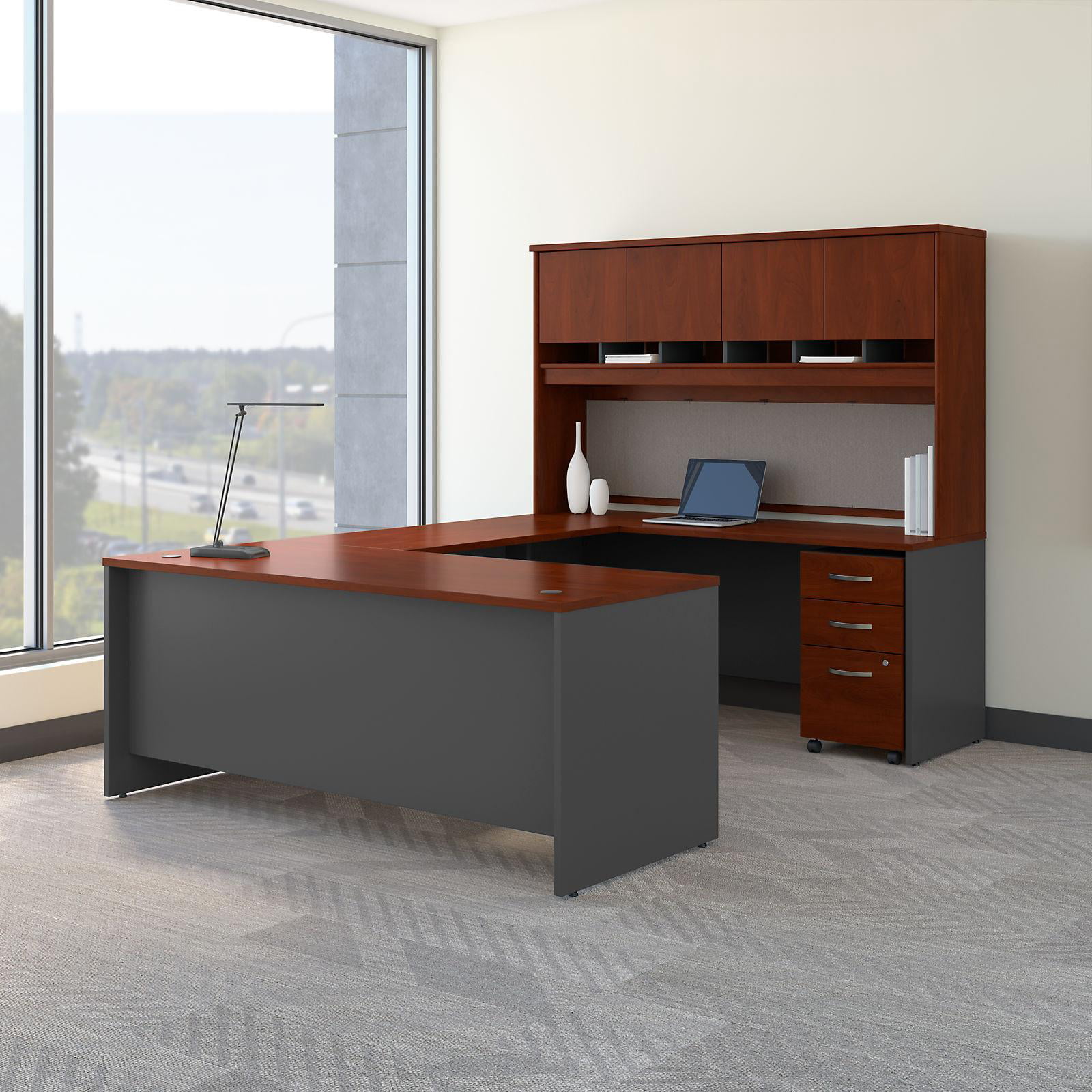 SRC091HCSU 72 x 30 in. Series C U-Shaped Desk with Mobile File Cabinet - Hansen Cherry -  Bush Business Furniture