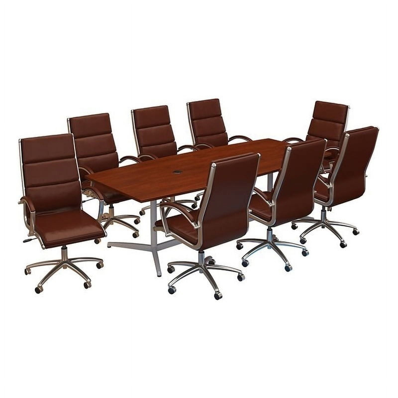 CTB001HC 96 x 42 in. Boat Shaped Conference Table with Metal Base & High Back Office Chairs - Hansen Cherry, Set of 8 -  Bush Business Furniture
