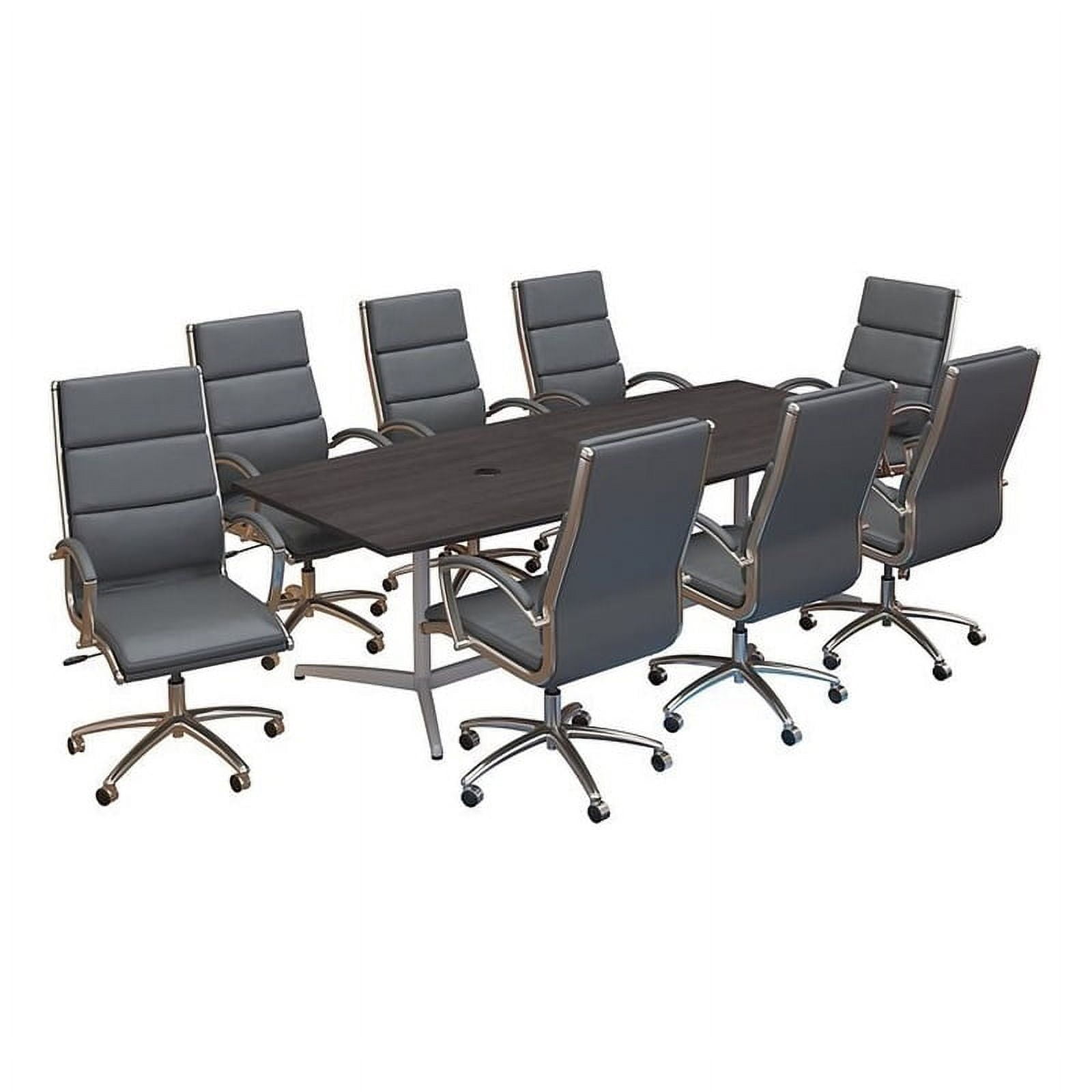 CTB001SG 96 x 42 in. Boat Shaped Conference Table with Metal Base & High Back Office Chairs - Storm Gray, Set of 8 -  Bush Business Furniture