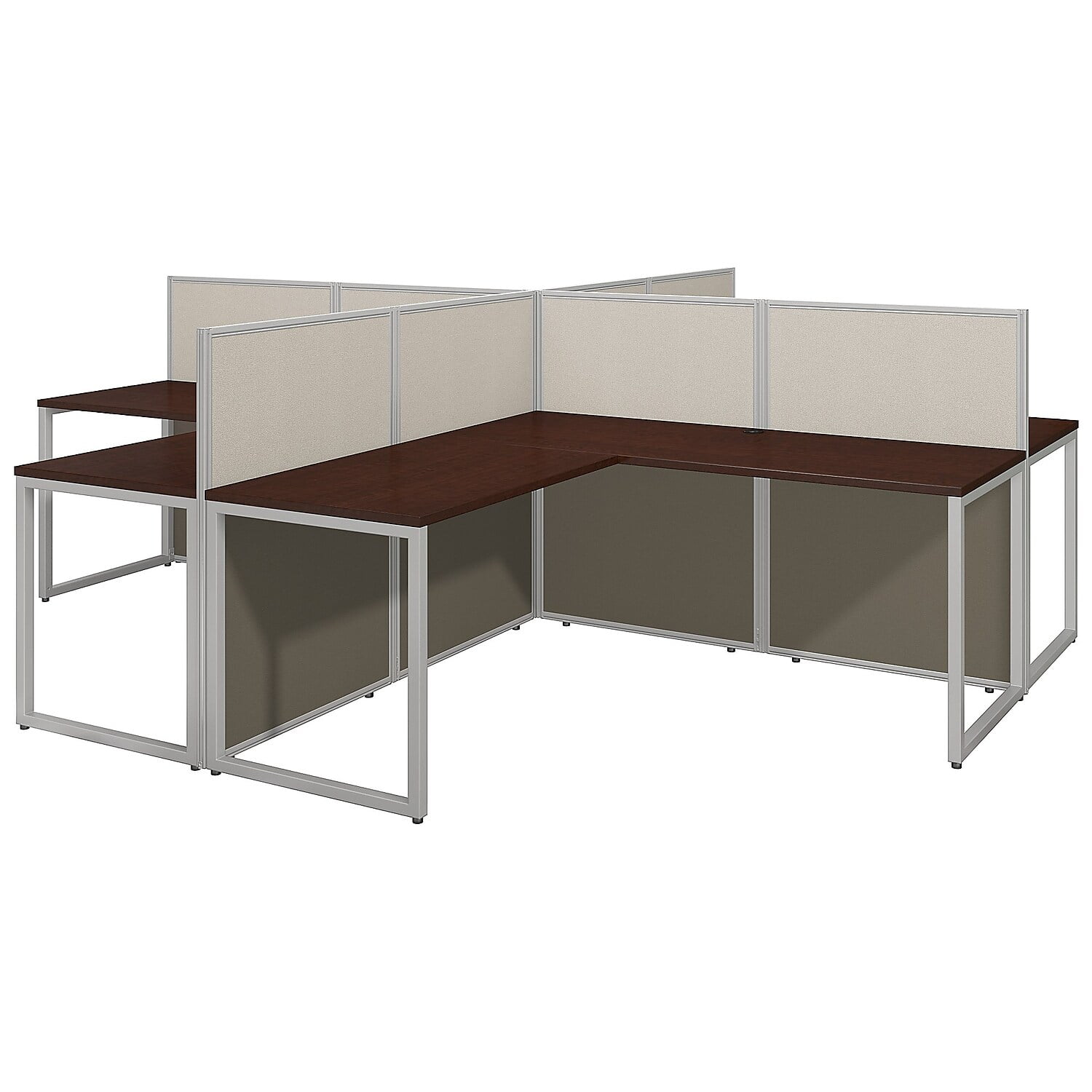 Picture of Bush Business Furniture EOD760MR-03K 60 in. Easy Office 4 Person L-Shaped Open Office Desk - Mocha Cherry