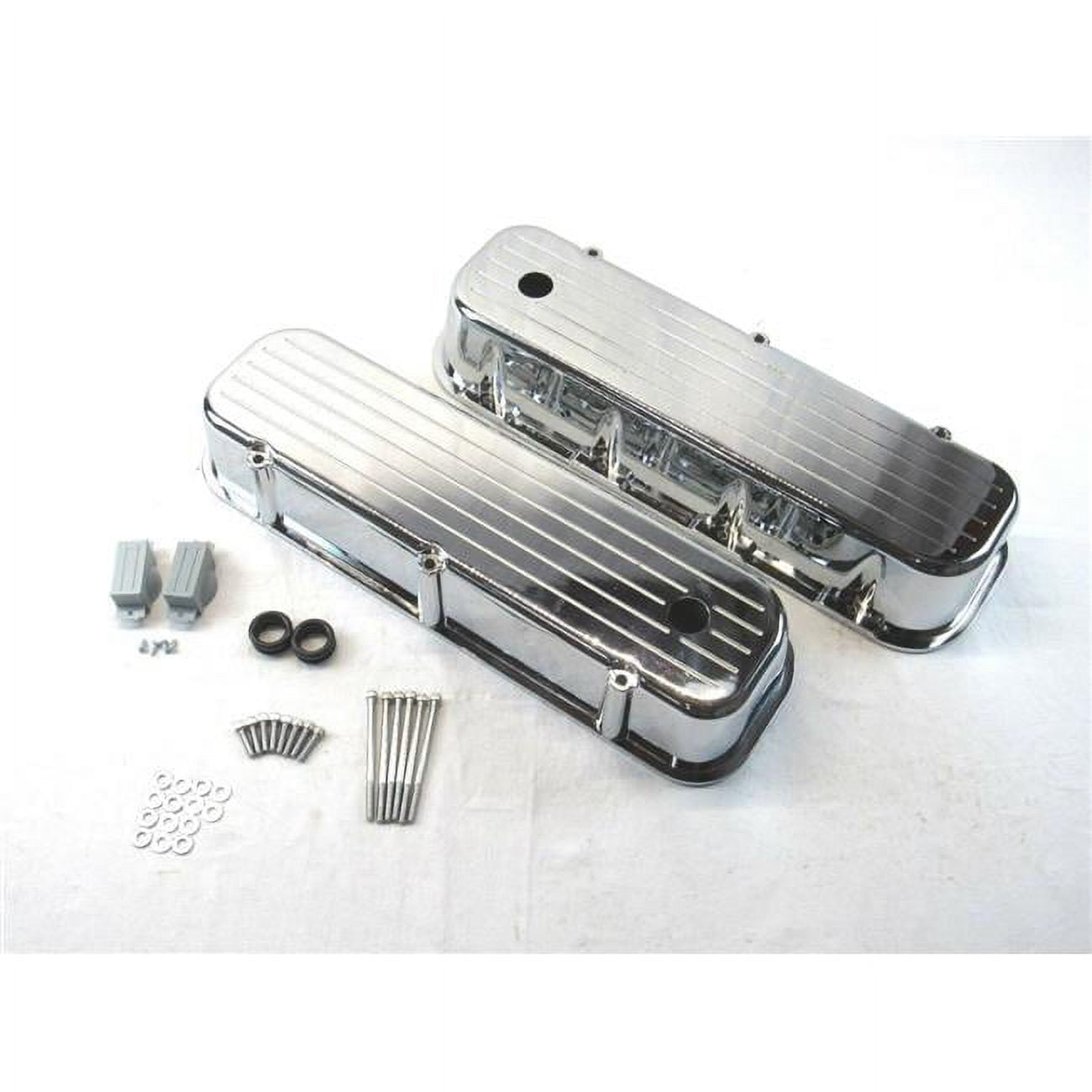 E41107C Tall Aluminum Ball Milled Valve Cover with Hole for 1965-1995 BBC 454, Chrome -  Bous Performance