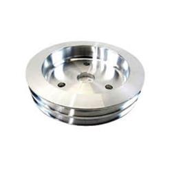 E43022P Aluminum Crankshaft Lower Short Water Pump Pulley with Double Groove for 1955-1968 SBC 283-350, Polished
