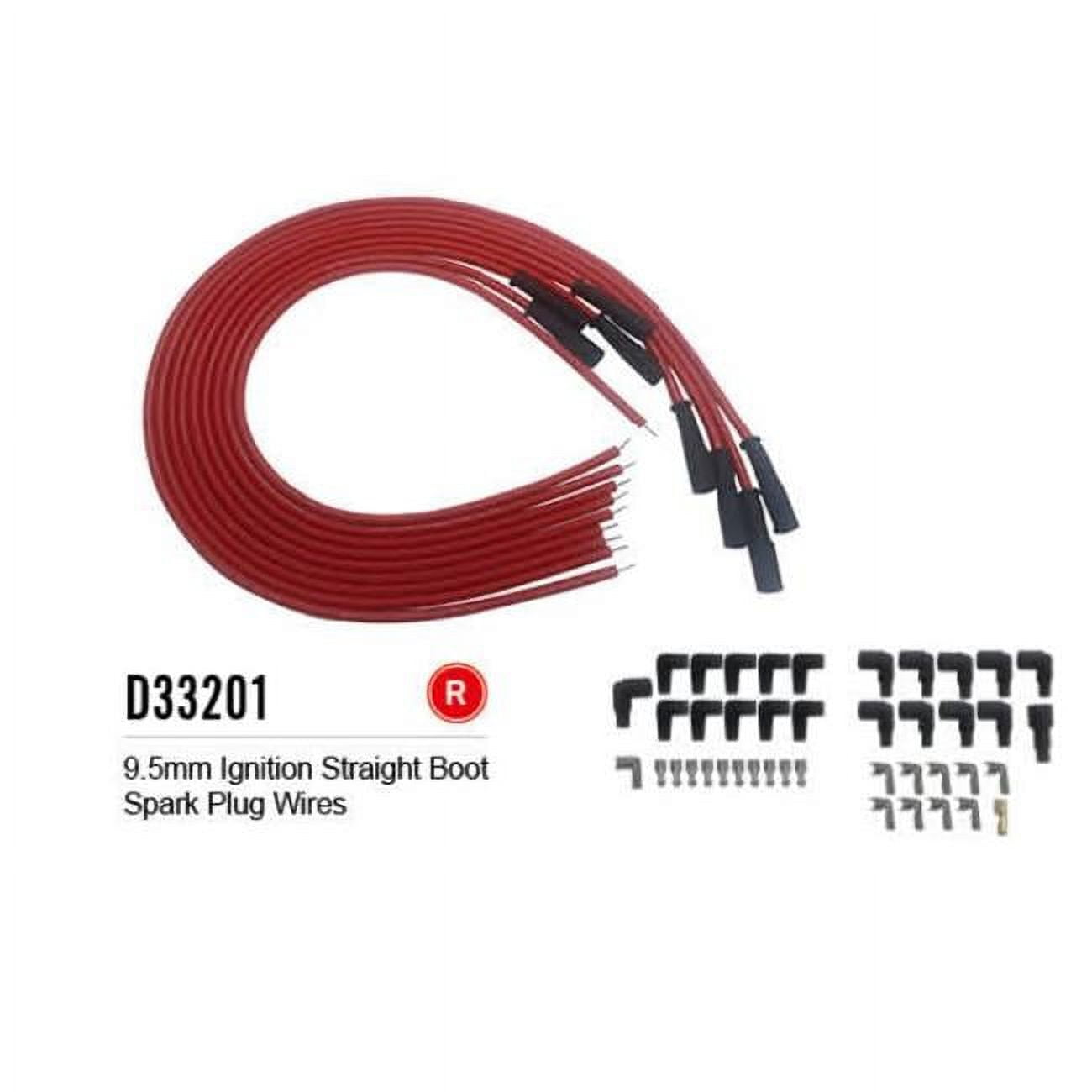 D33201RD 9.5 mm Ignition Straight Boot Spark Plug Wires, Red